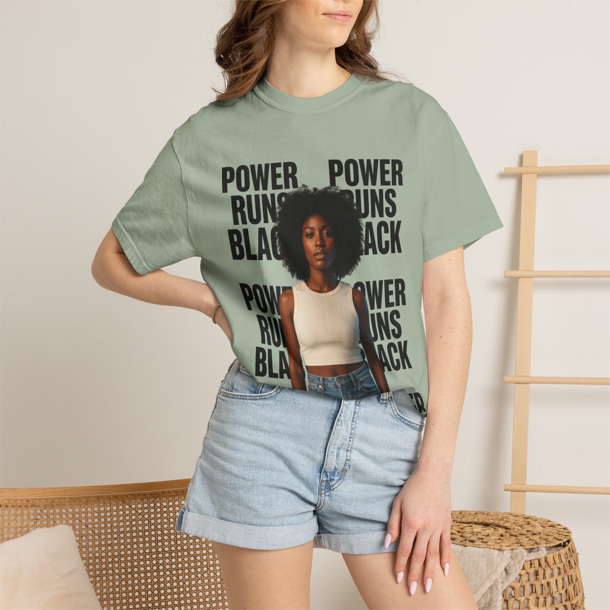 PRB Power Runs Black T-Shirt — Empowerment Portrait Tee by Power Runs Black