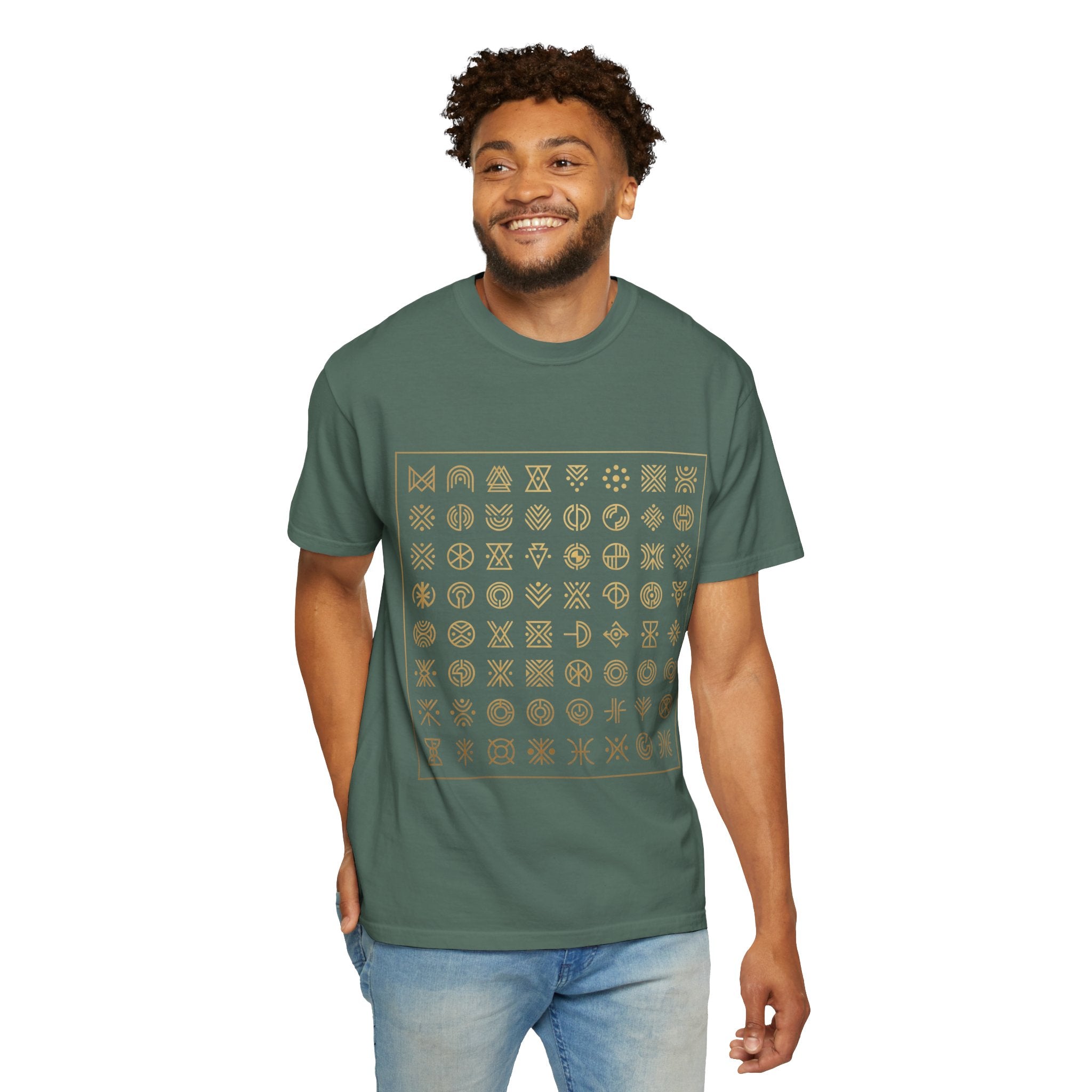 Power Runs Black PRB Symbol Grid T-Shirt — Minimal Gold Icon Graphic Tee by Printify