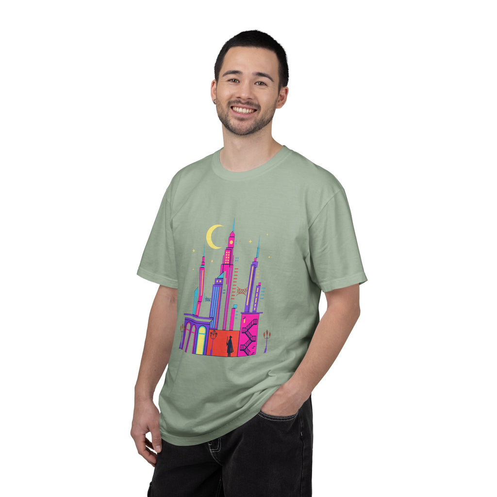 PRB Neon City Skyline T-shirt | Vibrant Urban Nightscape Tee by Power Runs Black