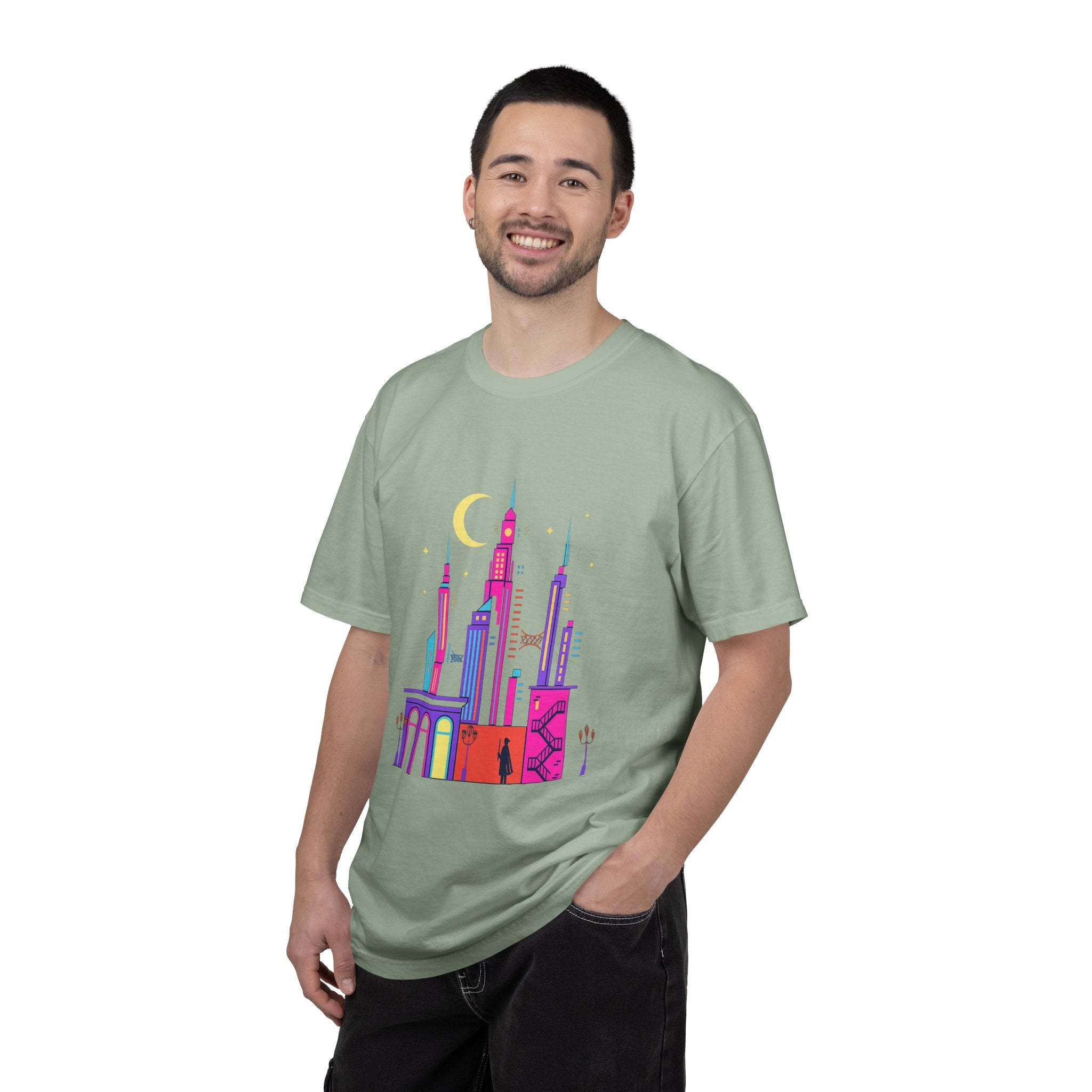 PRB Neon City Skyline T-shirt | Vibrant Urban Nightscape Tee by Power Runs Black