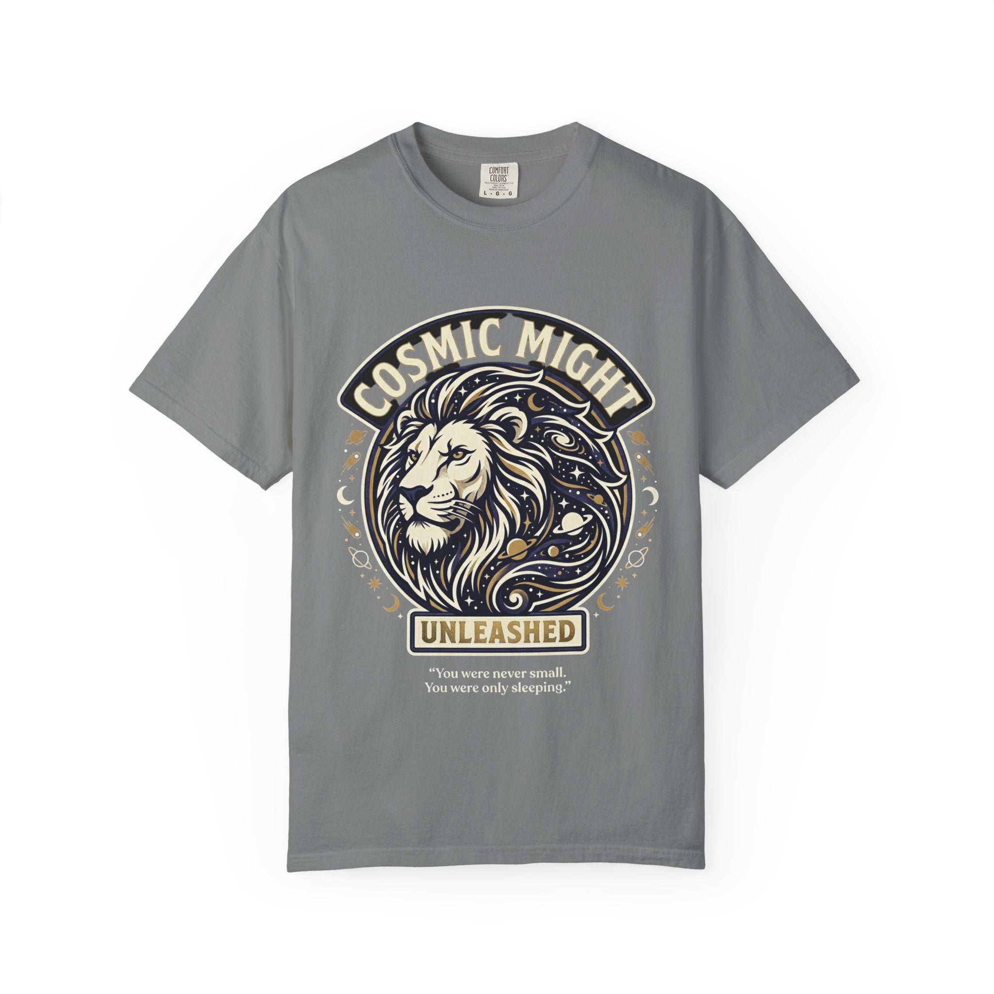 PRB Starforged Flex Cosmic Might Unleashed Lion Graphic T-Shirt — "Unleashed" Inspirational Lion Tee by Power Runs Black