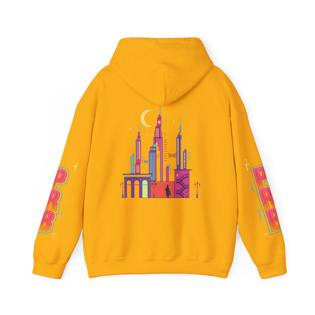 PRB Graphic Hoodie — Colorful Cityscape Pullover by Power Runs Black