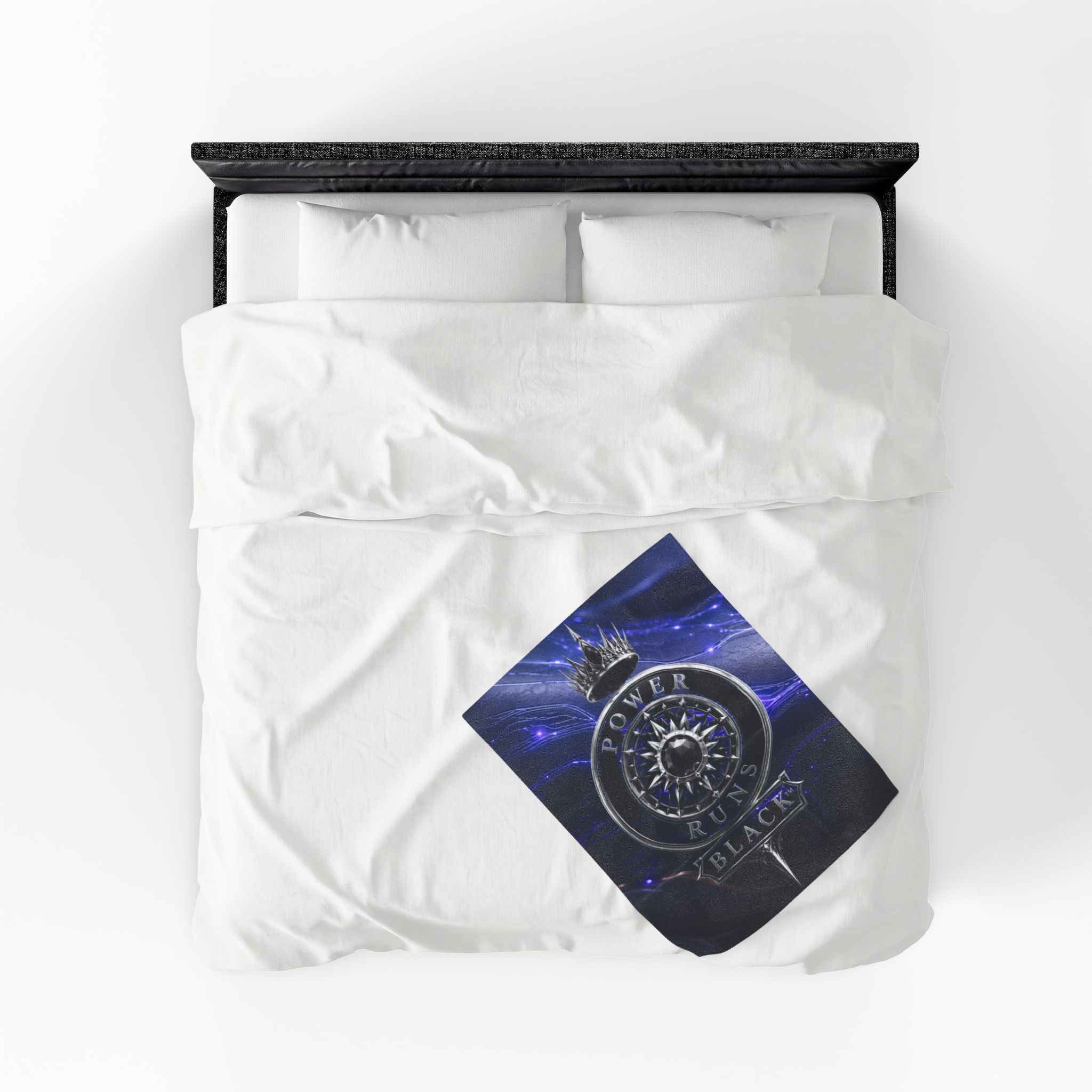 Power Runs Black Velveteen Plush Blanket – Galactic Crown Emblem by Power Runs Black