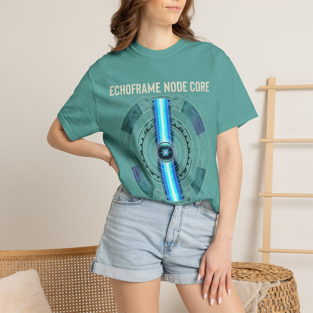Power Runs Black PRB Echoframe Node Core T-Shirt — Futuristic Tech Graphic Tee by Power Runs Black
