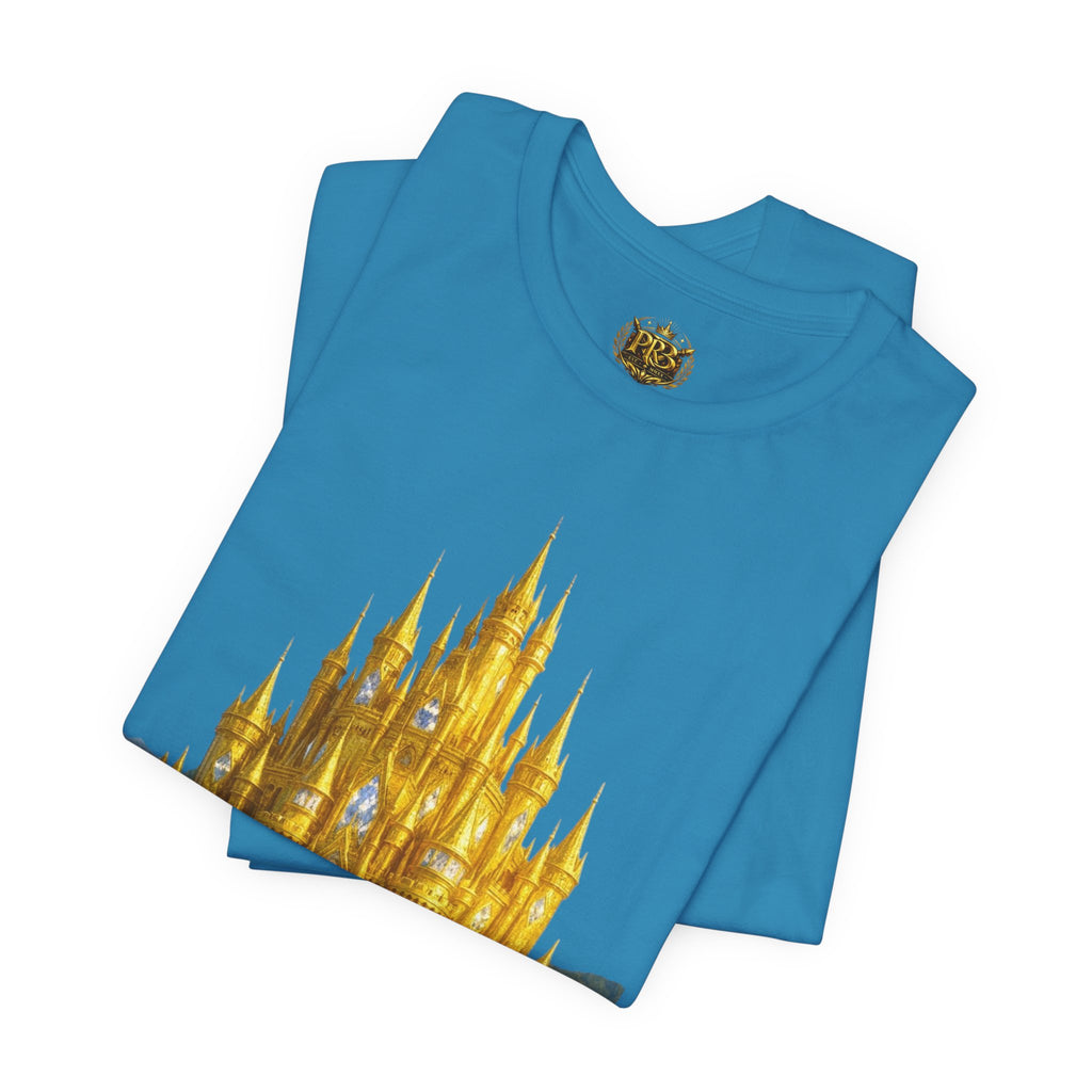 PRB Golden Fantasy Castle Tee | Magical Kingdom Illustration, Fairytale Scene by Power Runs Black