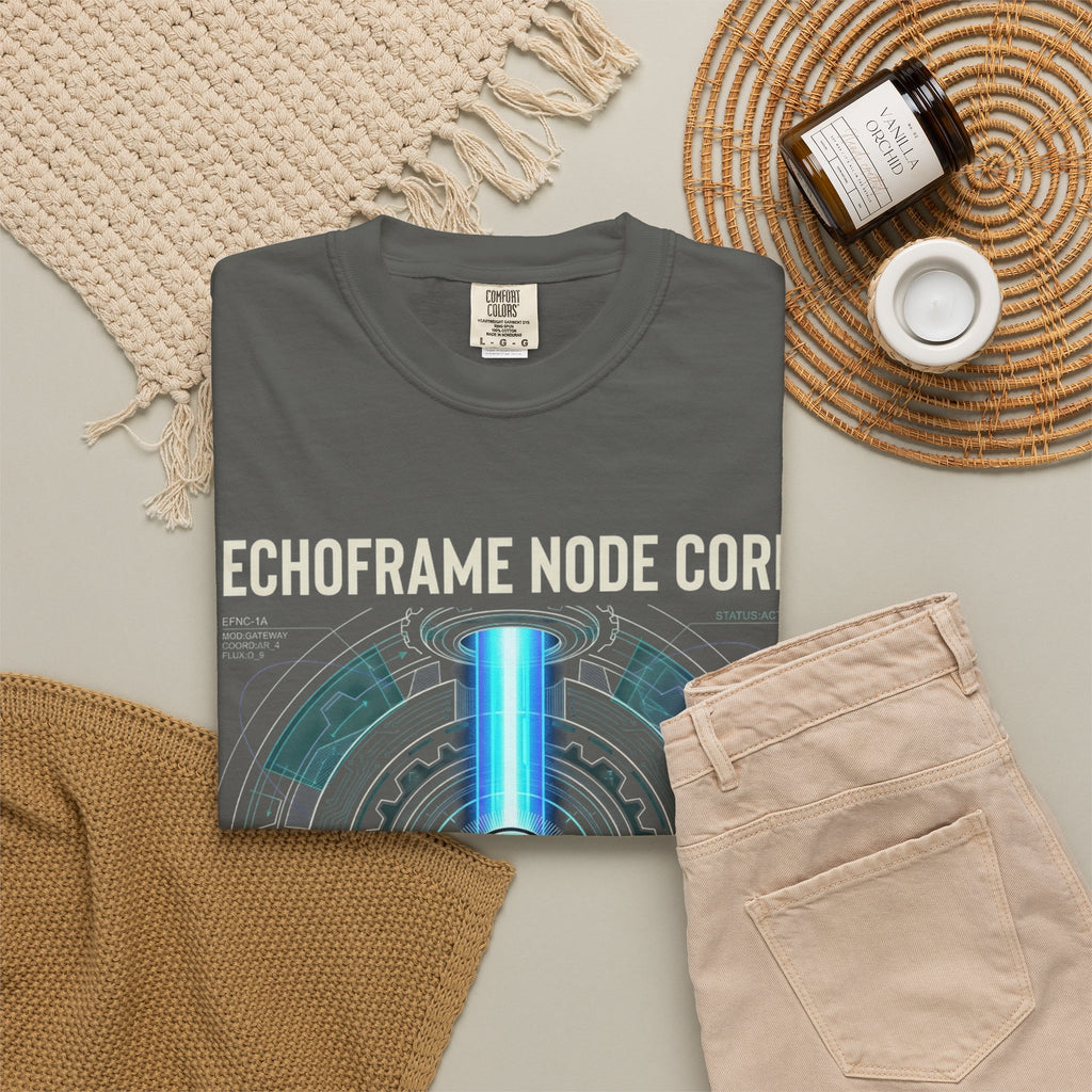 Power Runs Black PRB Echoframe Node Core T-Shirt — Futuristic Tech Graphic Tee by Power Runs Black