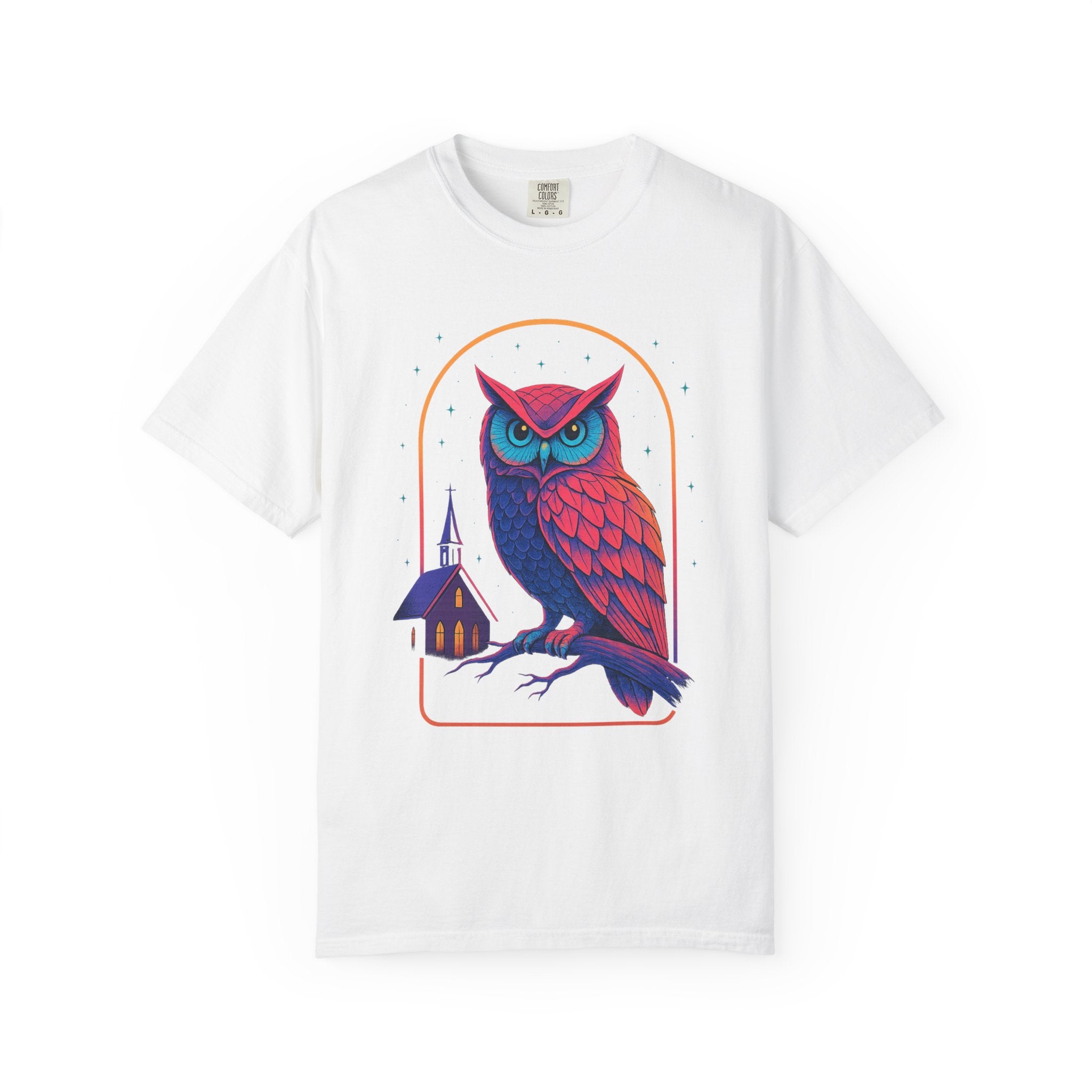 Power Runs Black PRB Neon Owl Illustration T-Shirt | Night Church Graphic Tee by Power Runs Black