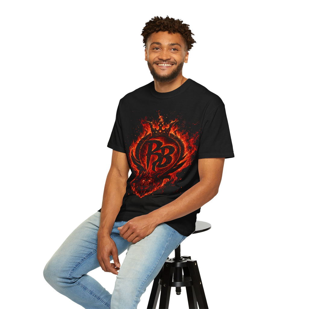 Power Runs Back PRB Flame Logo T-shirt | Fiery Emblem Tee, Grunge Rock Chic by Power Runs Black