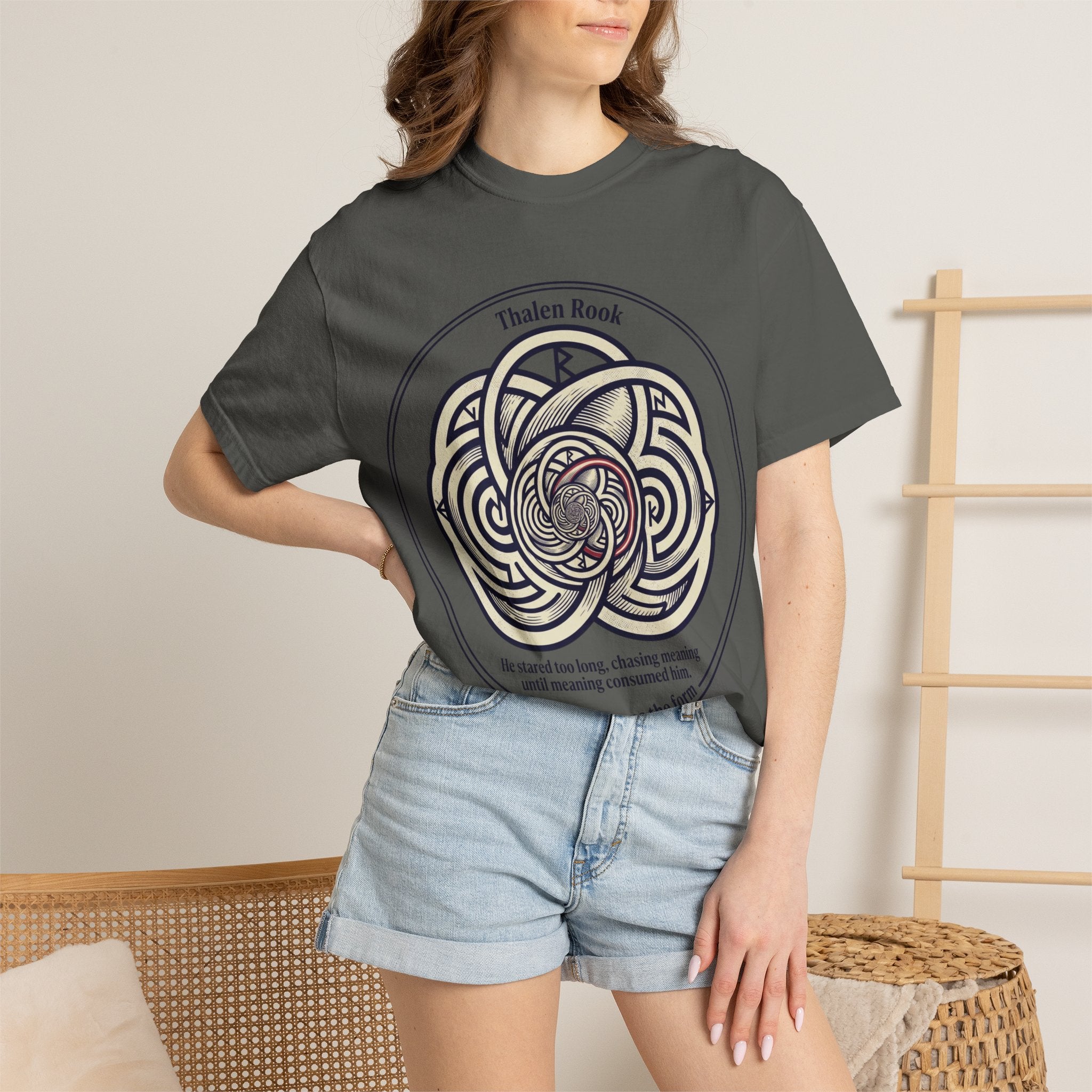 Power Runs Black PRB Thalen Rook Celtic Knot Graphic T-Shirt — "He stared too long..." Quote Tee by Power Runs Black