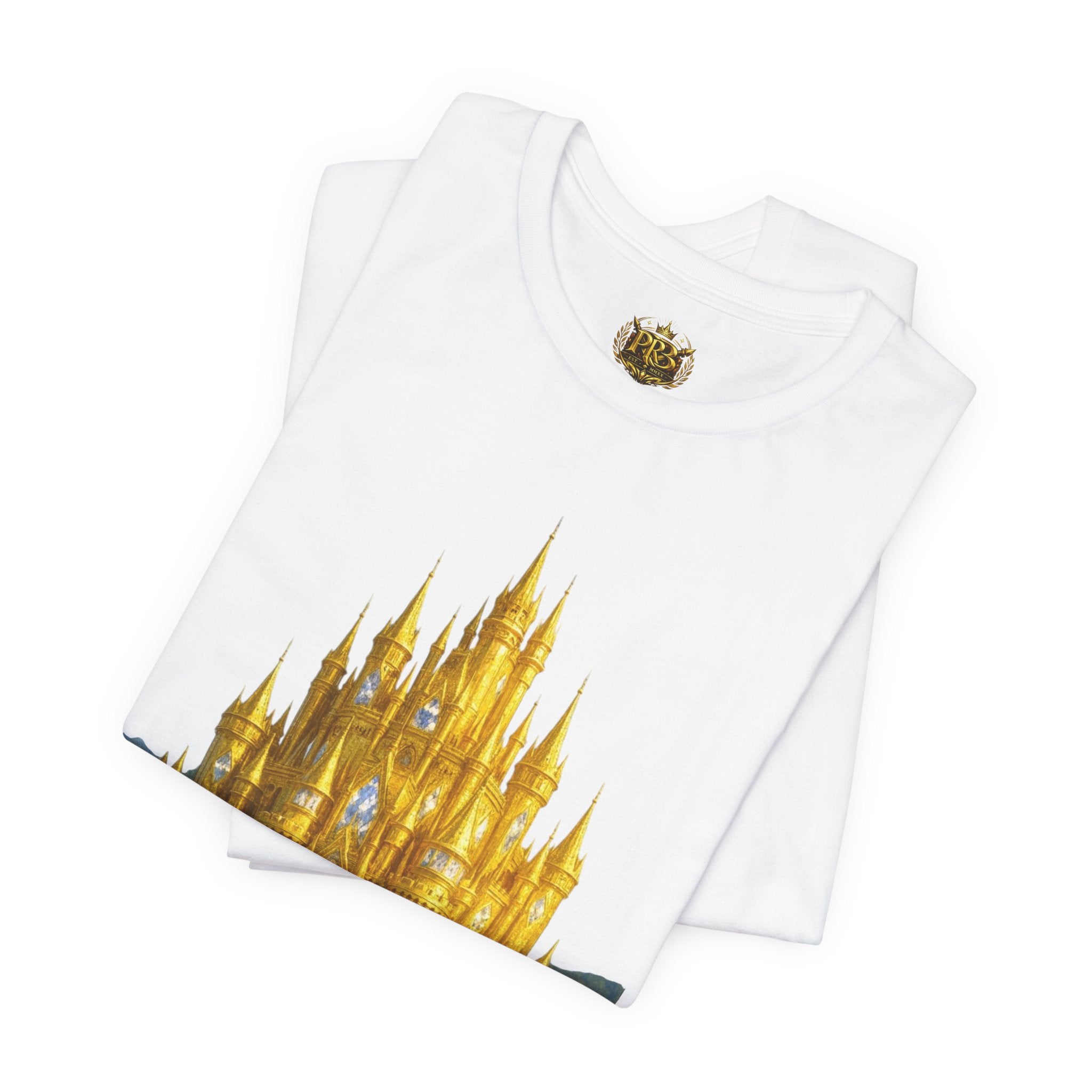 PRB Golden Fantasy Castle Tee | Magical Kingdom Illustration, Fairytale Scene by Power Runs Black