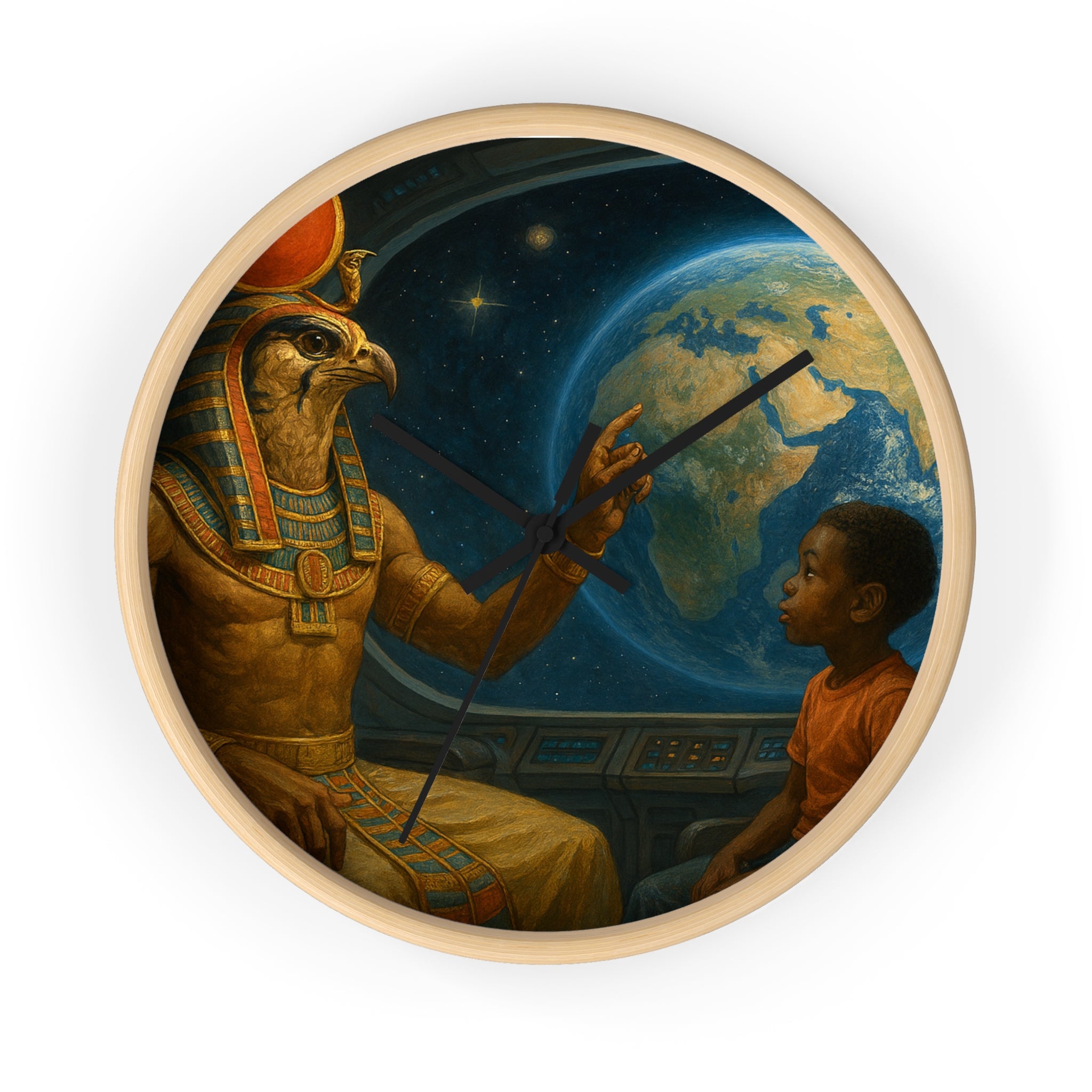 Power Runs Black PRB PRB Egyptian God Horus Wall Clock — Child & World Fantasy Space Art by Printify