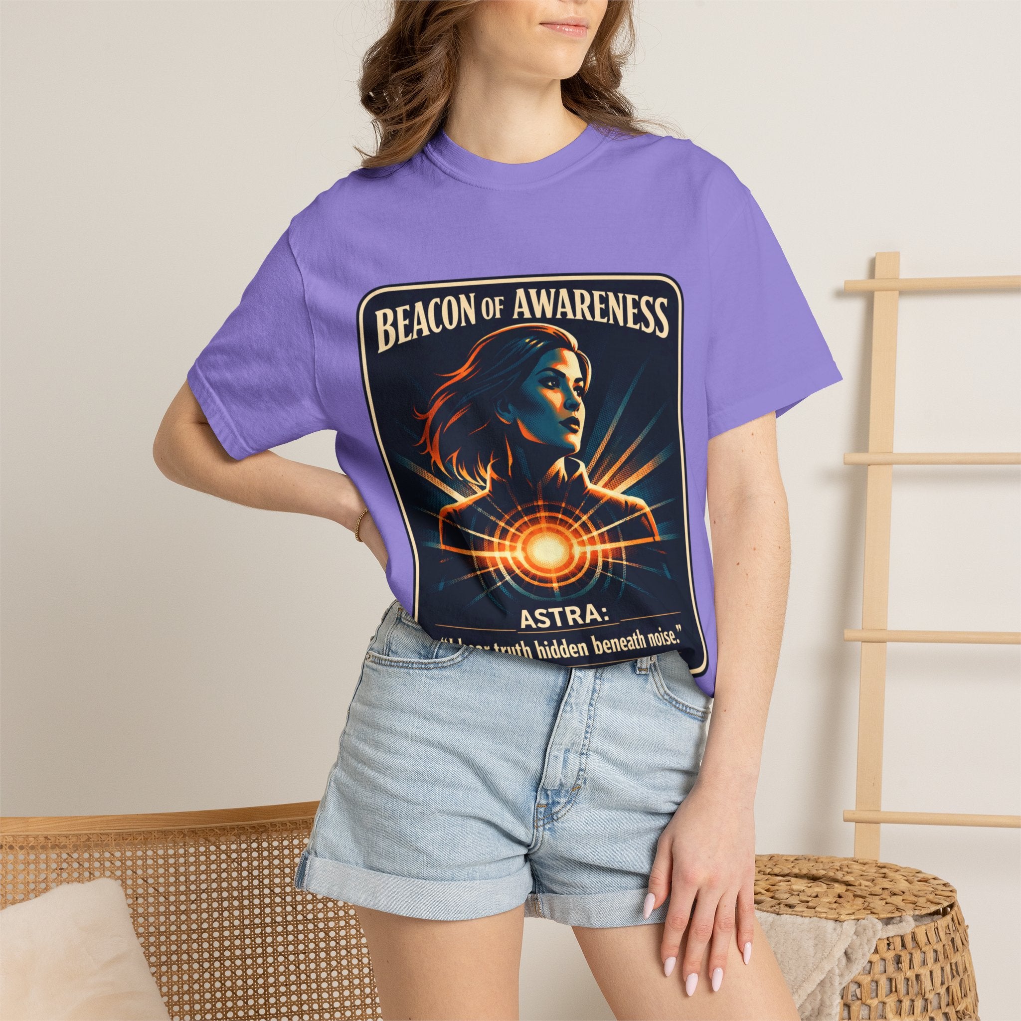 Power Runs Black Beacon of Awareness T-Shirt — “Astra: I hear truth hidden beneath noise” Cosmic Graphic Tee by Power Runs Black