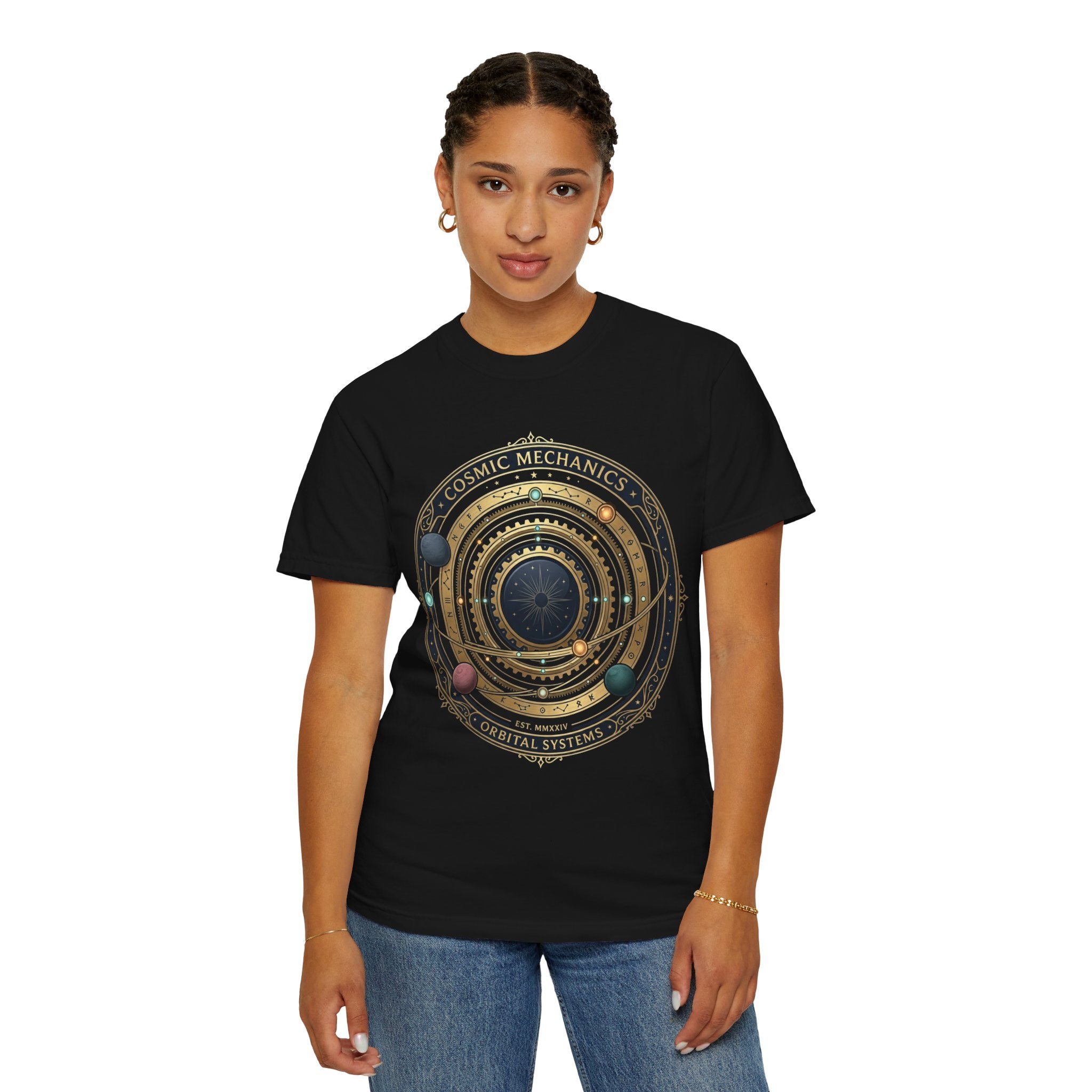 PRB Cosmic Mechanics Solar System Graphic T-Shirt | Planetary Orbit Tee by Printify