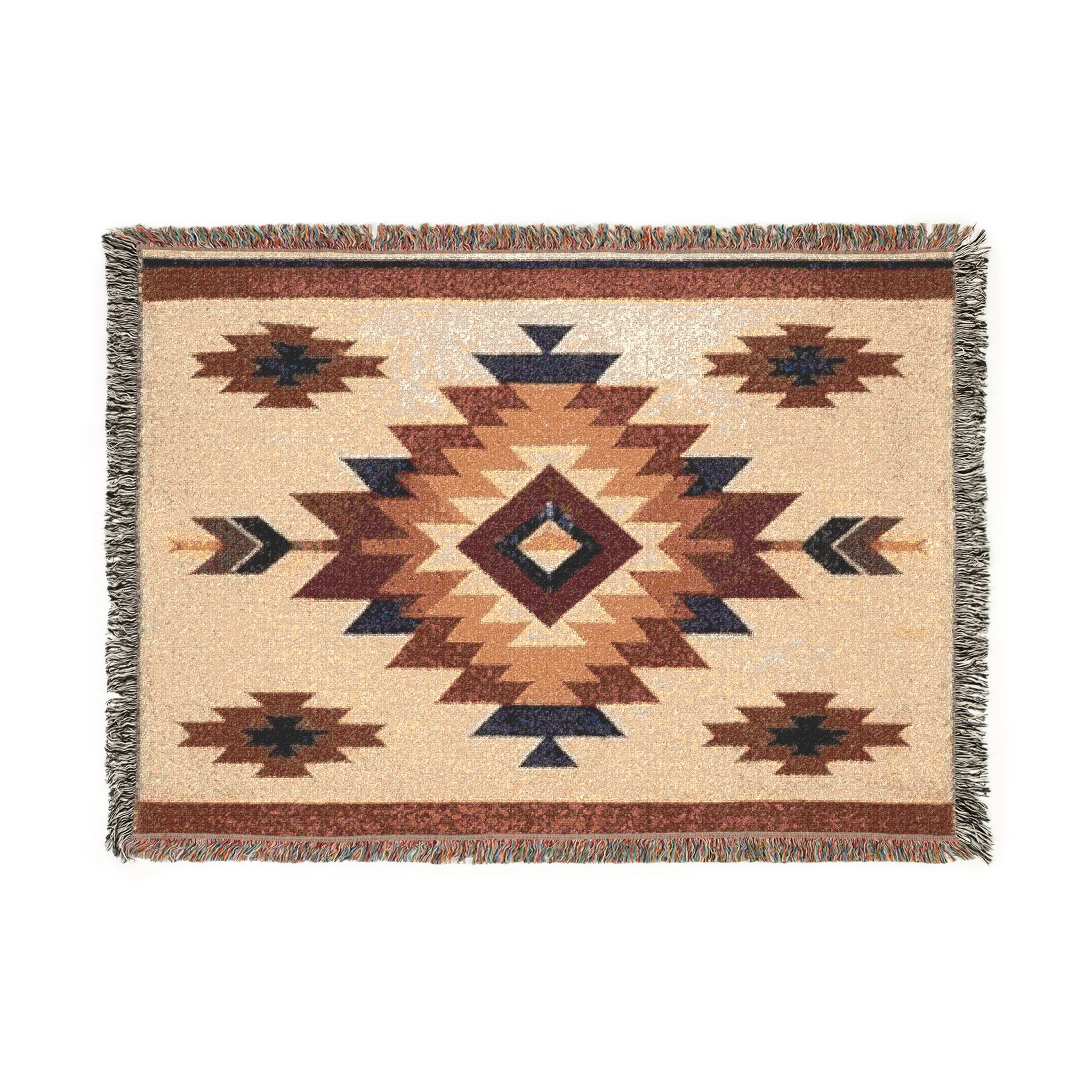 PRB Southwestern Navajo Diamond Woven Blanket | Aztec Throw Blanket by Power Runs Black