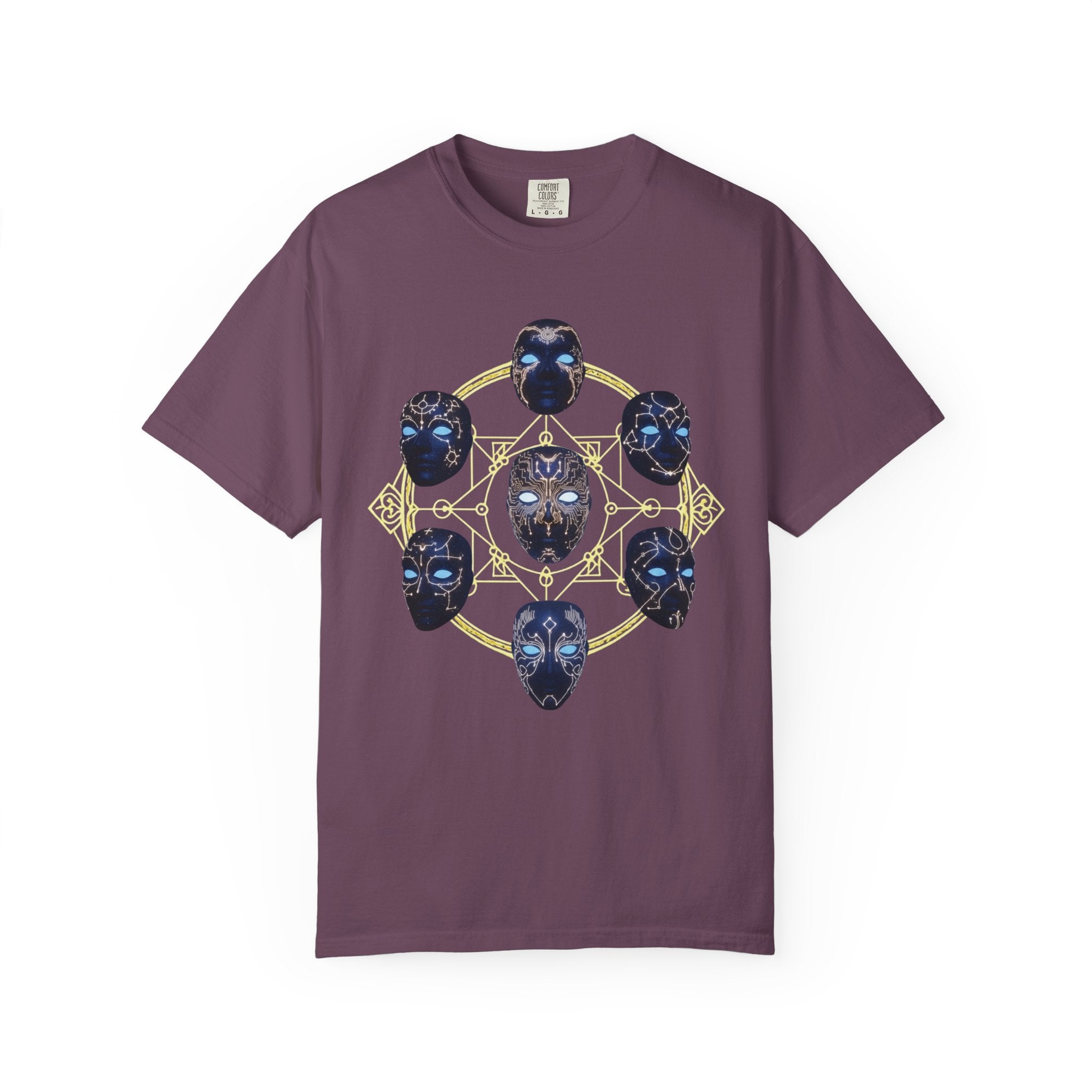 PRB Tribal Mask Circle Graphic Tee, Spiritual Afrocentric Art by Power Runs Black