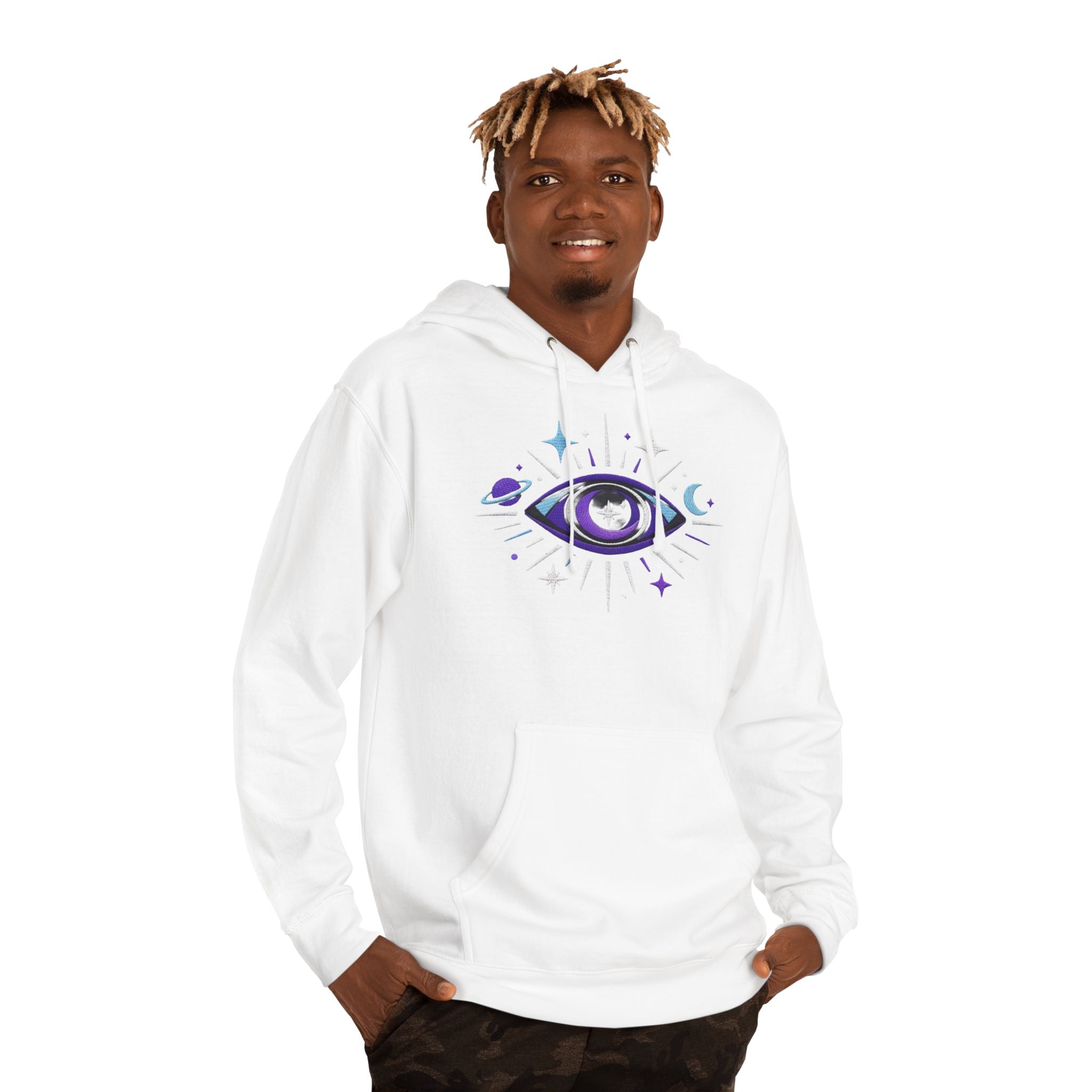 PRB Mystic Purple All-Seeing Eye Hoodie | Celestial Stars Moon by Power Runs Black