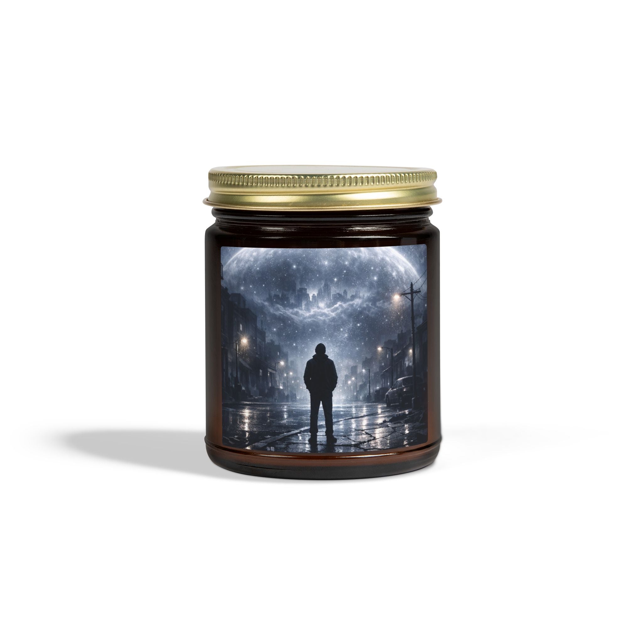 PRB Lone Figure Under Moonlight Candle | Coconut Apricot Wax Jar by Power Runs Black