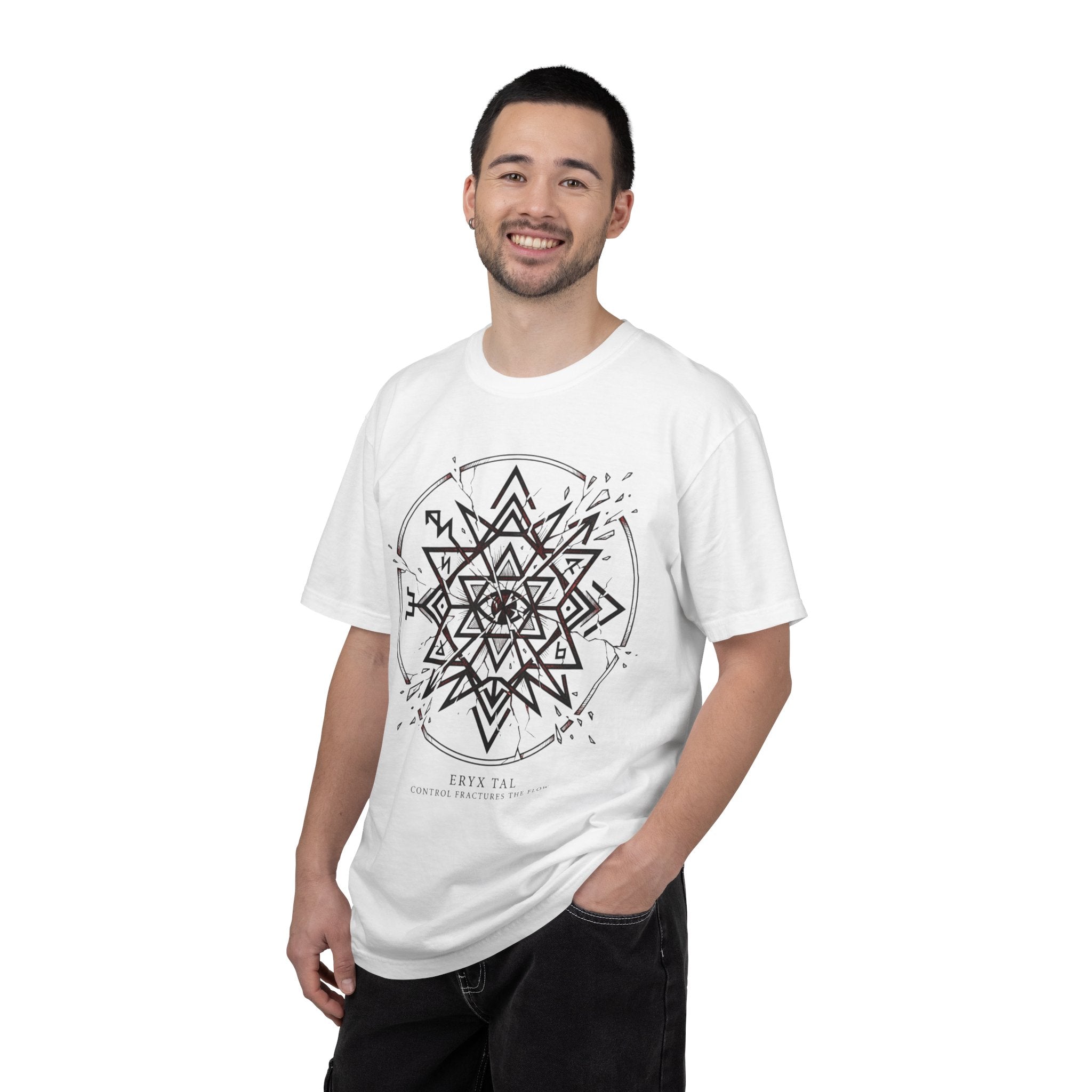 Power Runs Black PRB Eryx Tal Geometric Mandala T-Shirt — Symmetric Star Graphic Tee by Printify