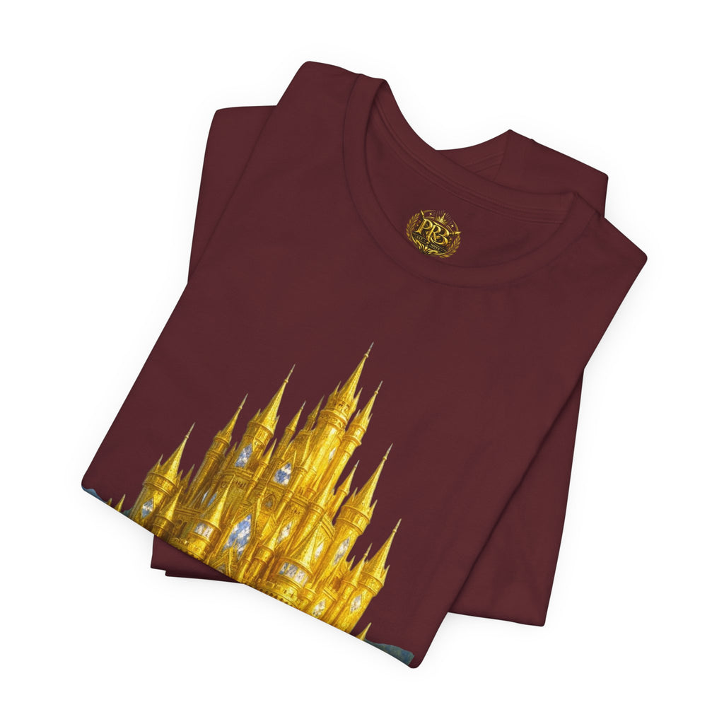 PRB Golden Fantasy Castle Tee | Magical Kingdom Illustration, Fairytale Scene by Power Runs Black