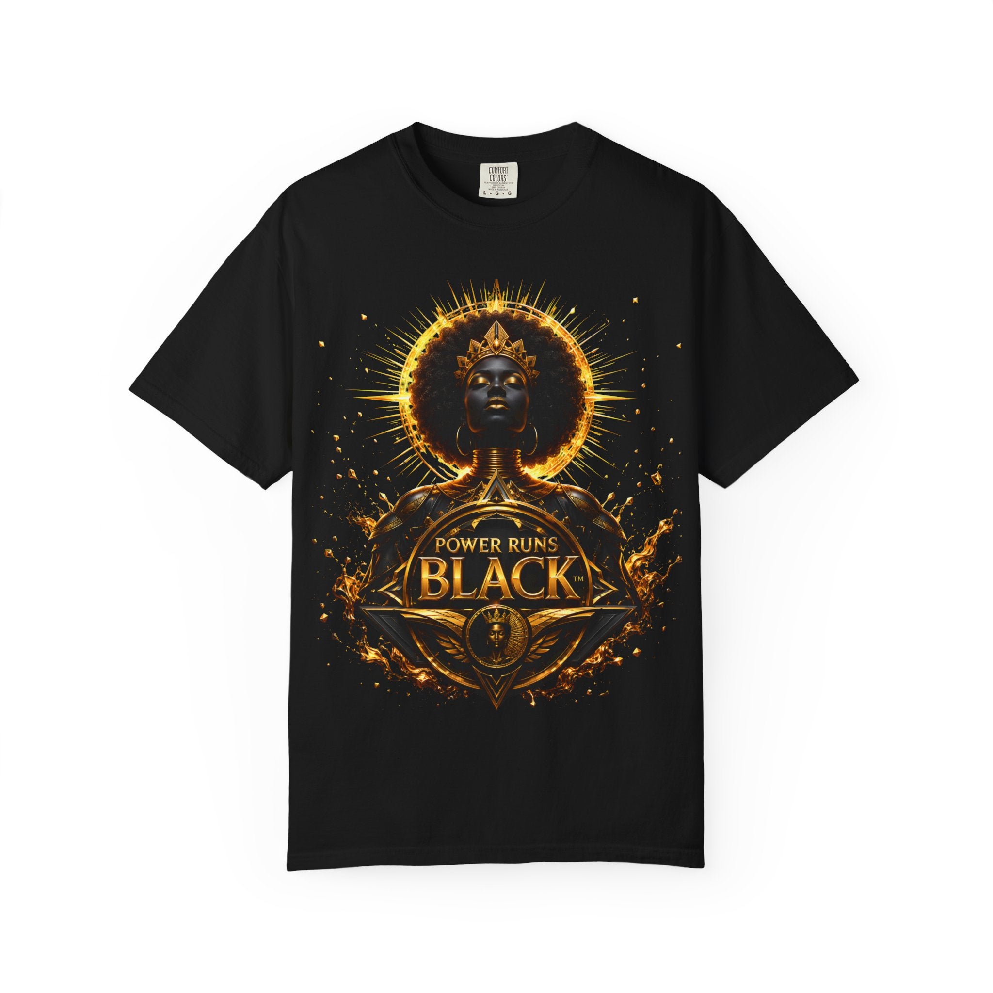 Power Runs Black goddess illustration T-Shirt | Afrocentric black pride design by Power Runs Black