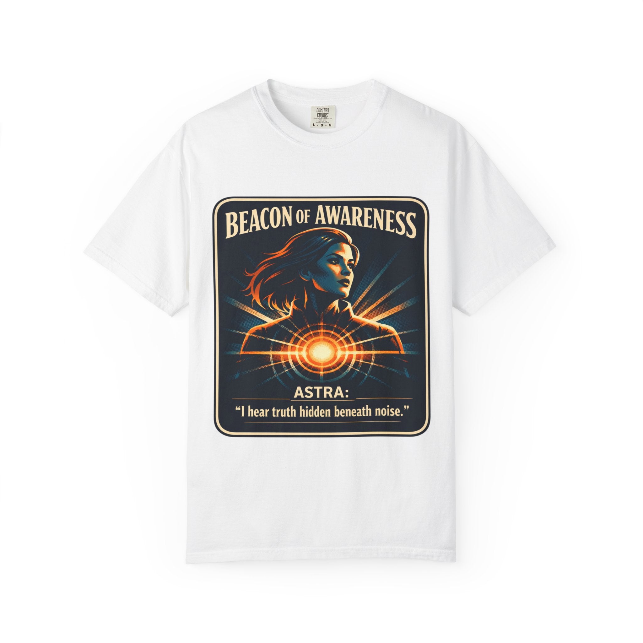 Power Runs Black Beacon of Awareness T-Shirt — “Astra: I hear truth hidden beneath noise” Cosmic Graphic Tee by Power Runs Black