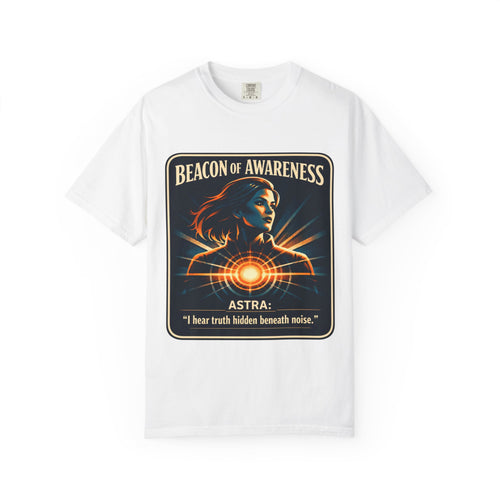 Power Runs Black Beacon of Awareness T-Shirt — “Astra: I hear truth hidden beneath noise” Cosmic Graphic Tee by Power Runs Black