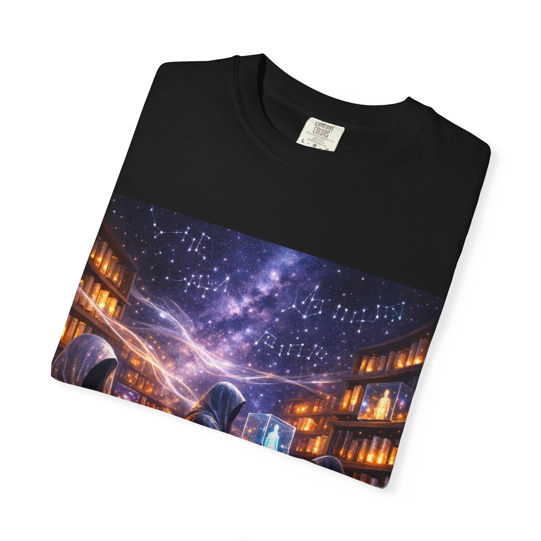 PRB Mystic Library Wizards T-Shirt — Cosmic Sorcerer Art Tee by Power Runs Black