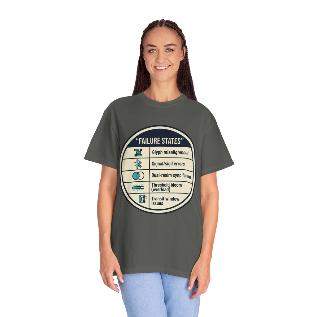 Power Runs Black PRB Failure States T-Shirt — Sci‑Fi Status Badge Graphic Tee by Power Runs Black