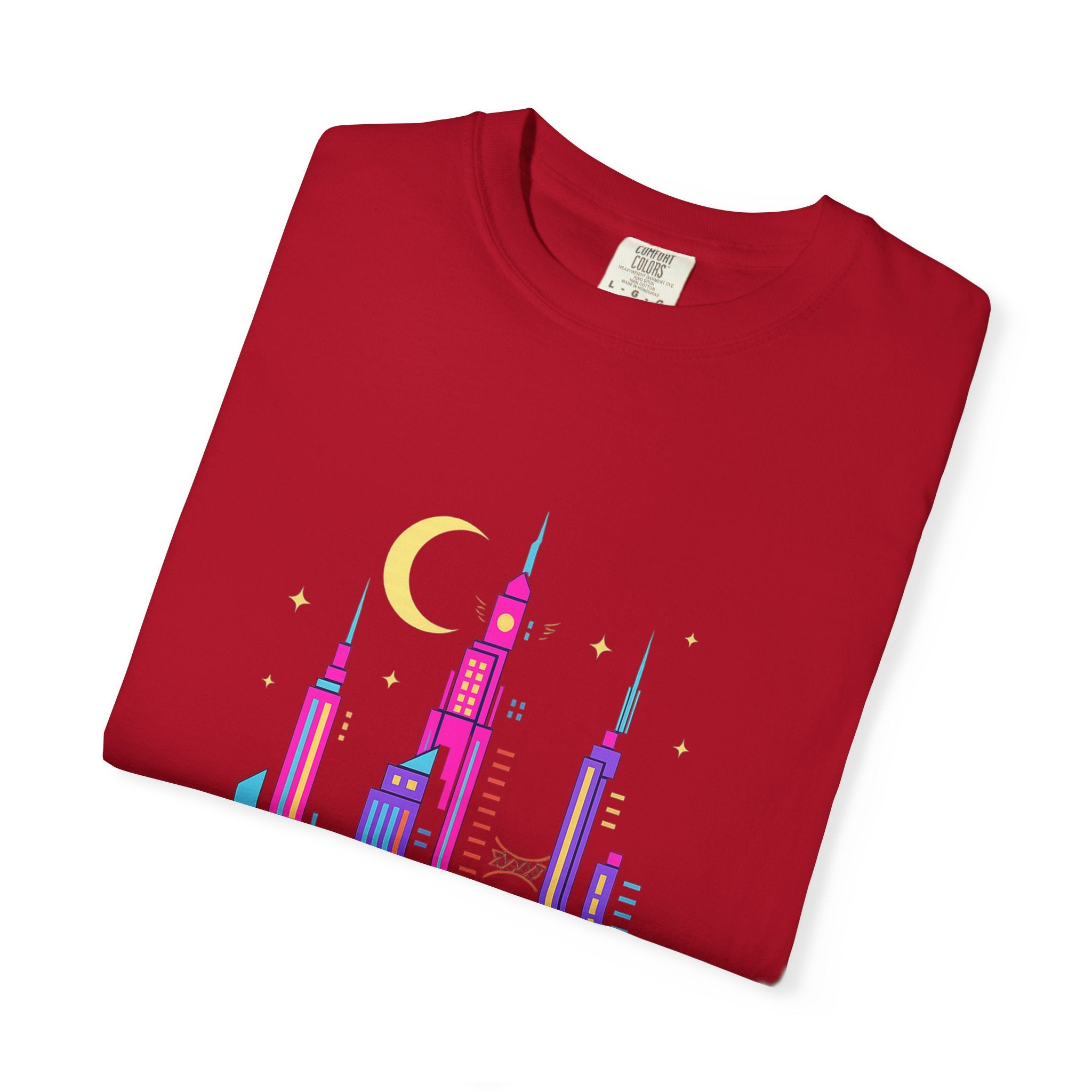 PRB Neon City Skyline T-shirt | Vibrant Urban Nightscape Tee by Power Runs Black