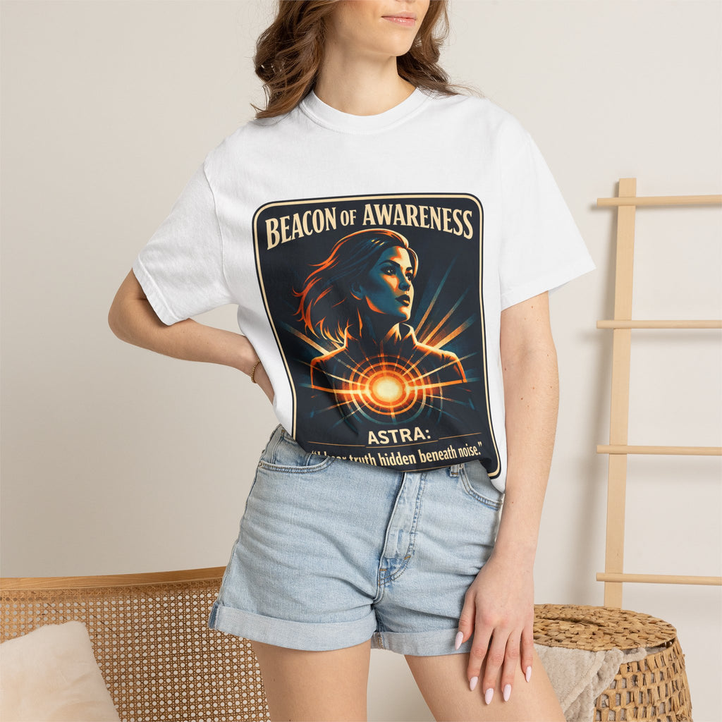 Power Runs Black Beacon of Awareness T-Shirt — “Astra: I hear truth hidden beneath noise” Cosmic Graphic Tee by Power Runs Black