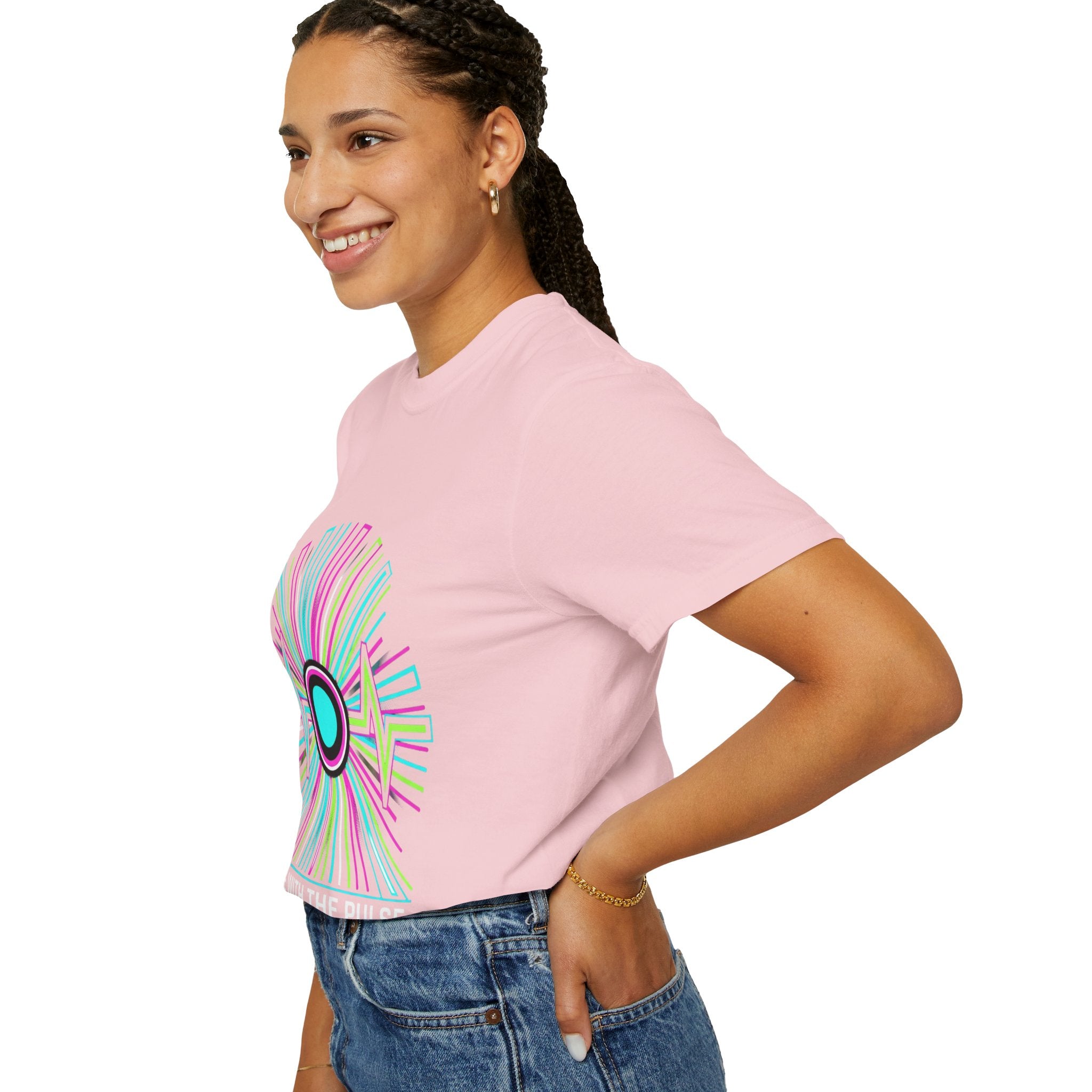 Power Runs Black PRB Electric "Move With Pulse" Graphic T-Shirt — Neon Sunburst Design by Power Runs Black