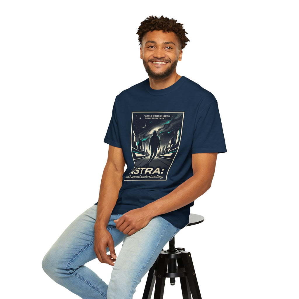 Power Runs Black Astra Sci‑Fi Graphic T-Shirt — "I walk toward understanding" Poster Design by Power Runs Black