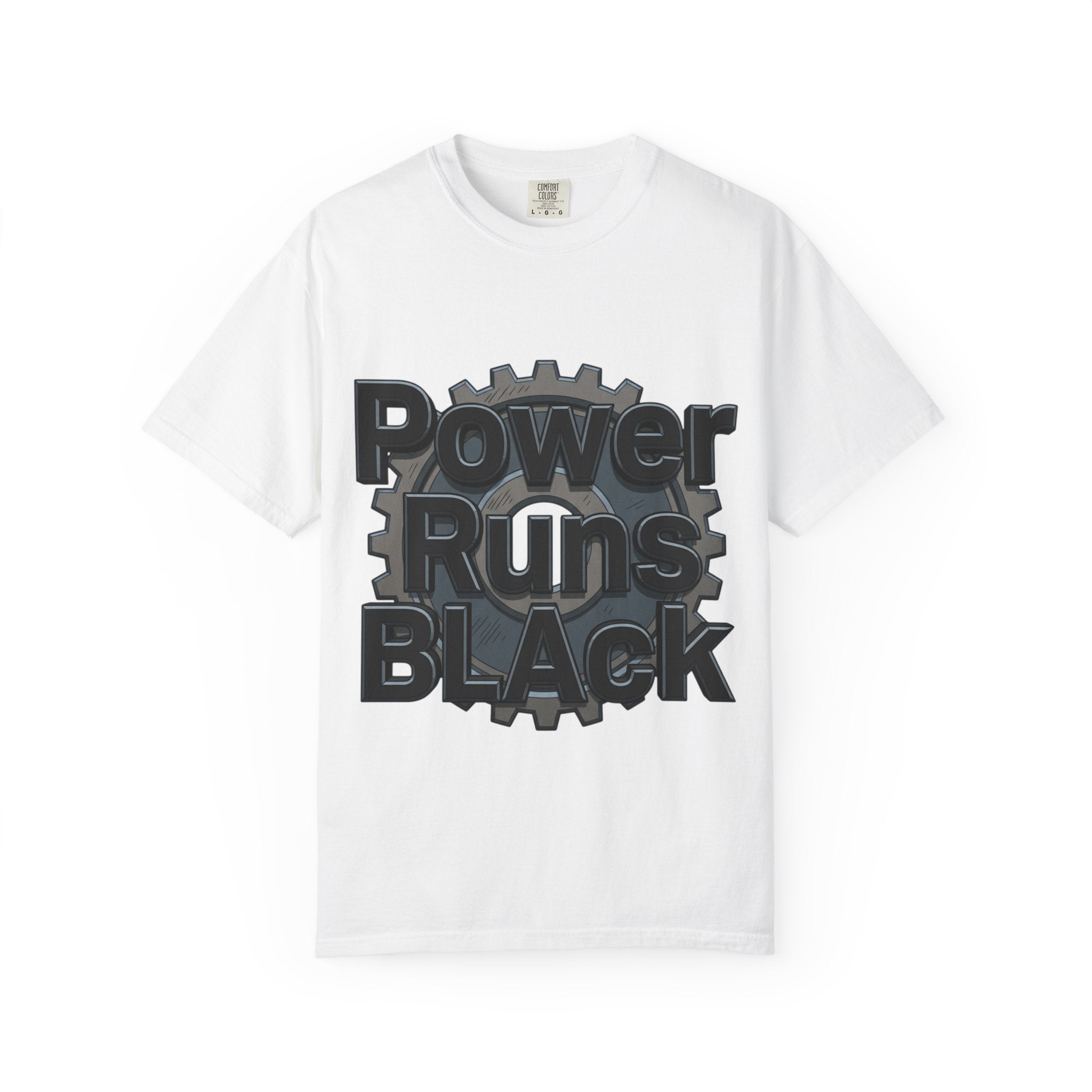 PRB Power Runs Black Gear Graphic Tee | Garment-Dyed Heavyweight Cotton by Power Runs Black