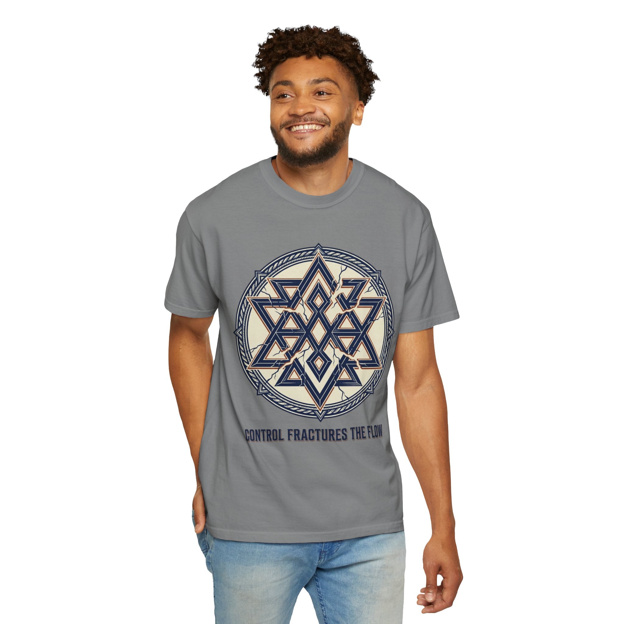 Power Runs Black PRB Geometric Star Mandala T-Shirt — "Control Fractures the Flow" Graphic Tee by Power Runs Black