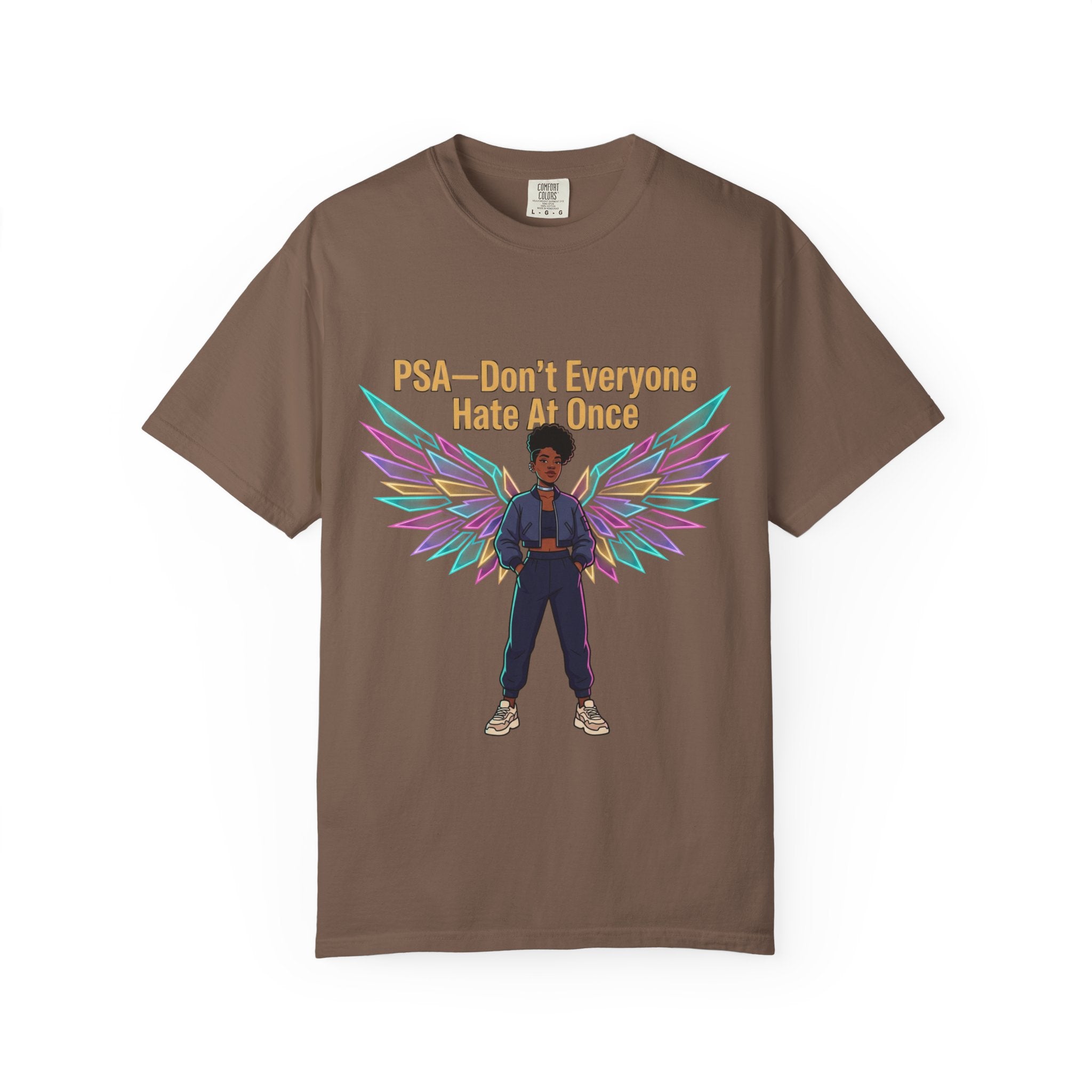 T-Shirt — PSA “Don't Everyone Hate At Once” Angel Wings Graphic Tee by Printify