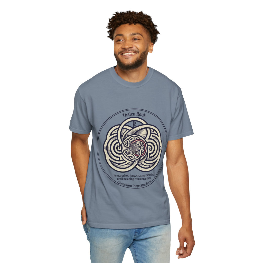 Power Runs Black PRB Thalen Rook Celtic Knot Graphic T-Shirt — "He stared too long..." Quote Tee by Printify