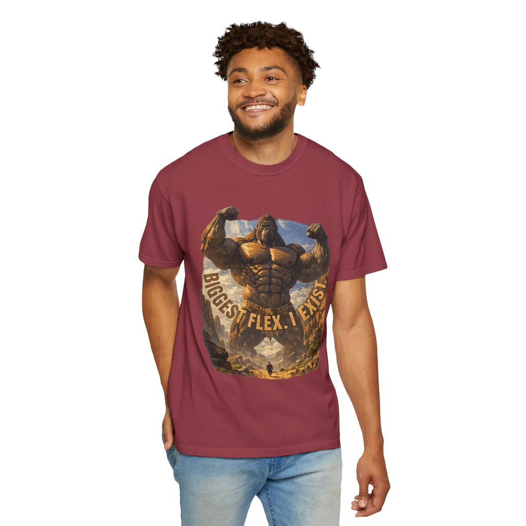 Power Runs Black PRB Biggest Flex I Exist T-Shirt — Funny Muscle Gorilla Graphic Tee by Printify
