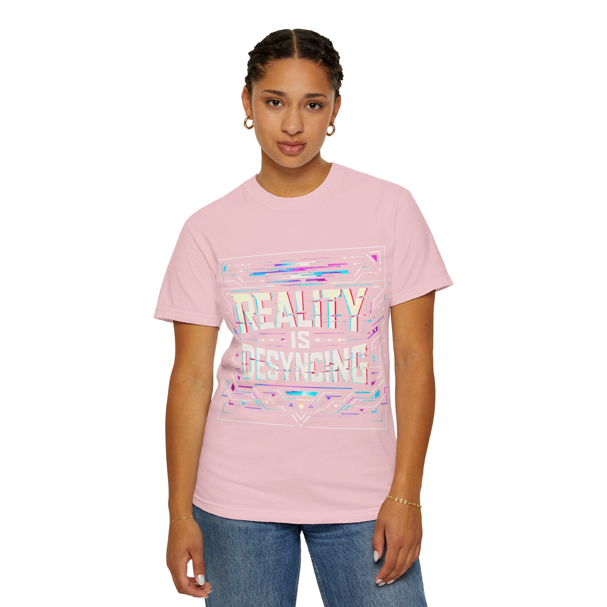 Power Runs Black PRB Glitchy Pastel "Reality Is Desyncing" T-Shirt by Printify