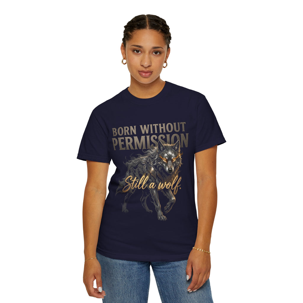 PRB Born Without Permission Wolf T-Shirt — Bold Wolf Graphic Tee by Printify
