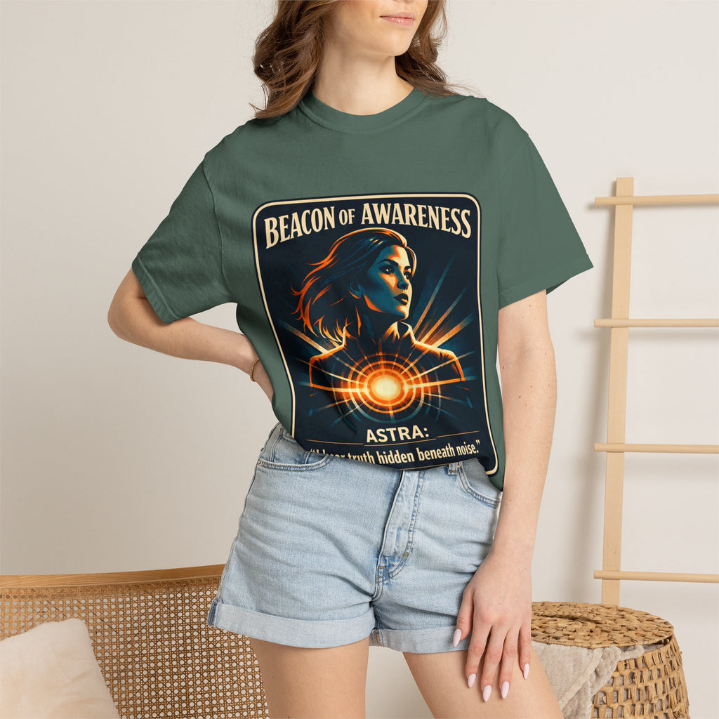 Power Runs Black Beacon of Awareness T-Shirt — “Astra: I hear truth hidden beneath noise” Cosmic Graphic Tee by Power Runs Black