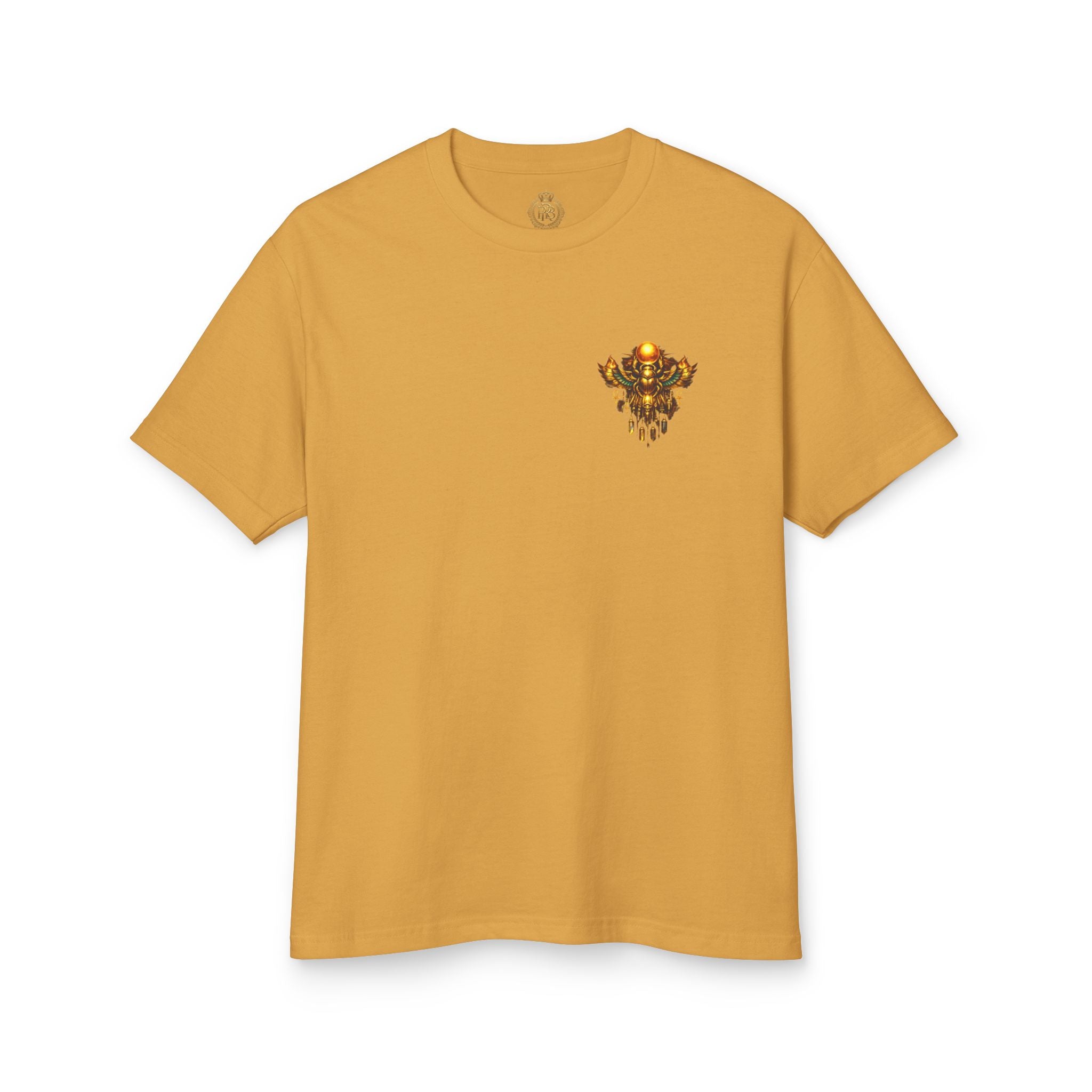 PRB Graphic Tee — Golden Gothic Shield Chest & Back Design by Power Runs Black