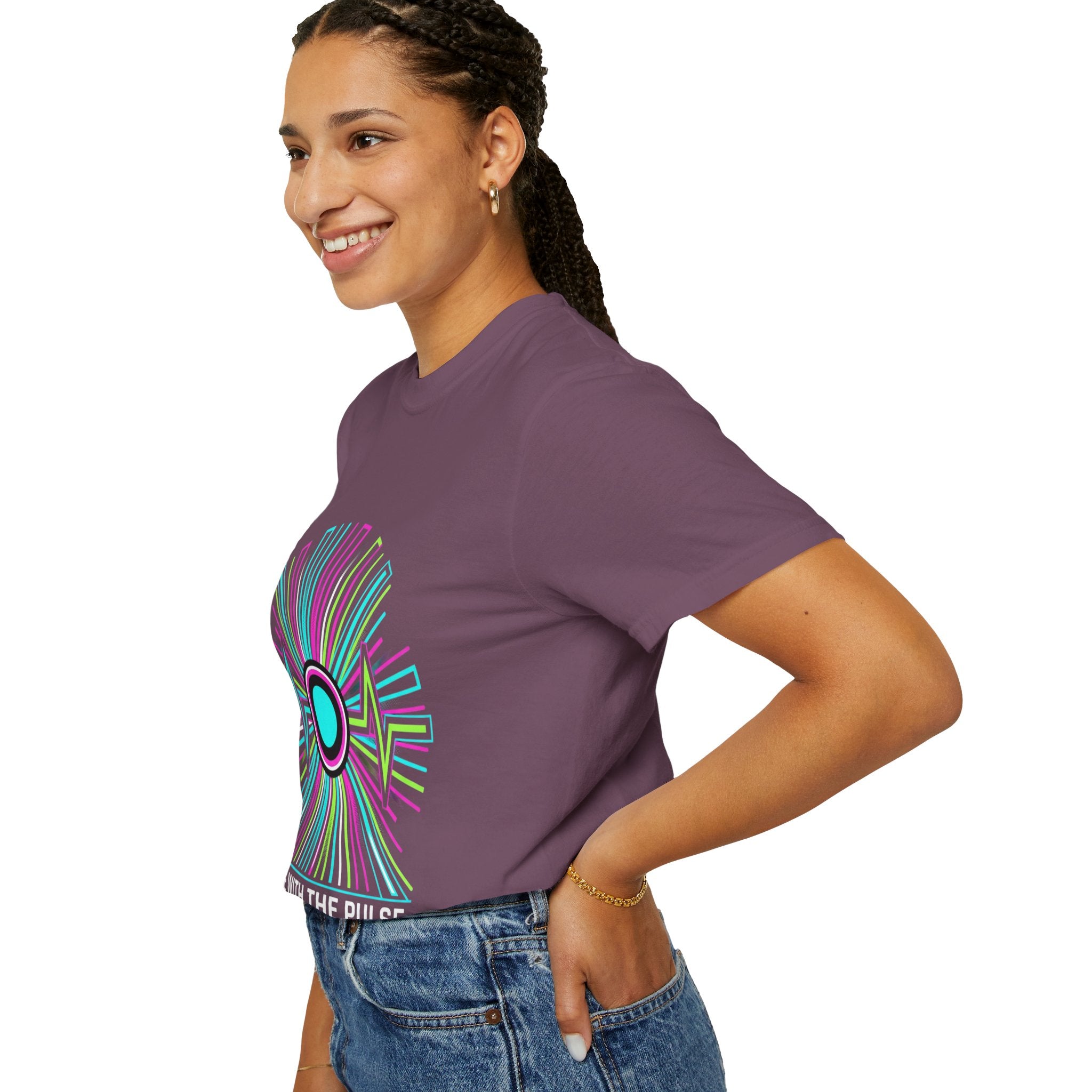 Power Runs Black PRB Electric "Move With Pulse" Graphic T-Shirt — Neon Sunburst Design by Power Runs Black
