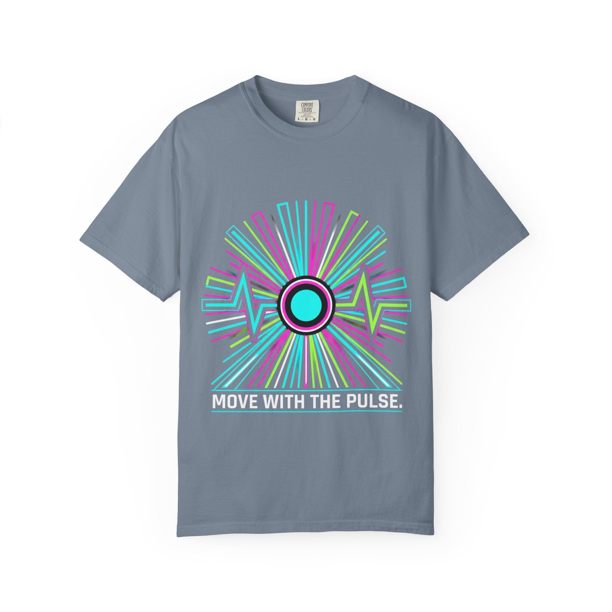 Power Runs Black PRB Electric "Move With Pulse" Graphic T-Shirt — Neon Sunburst Design by Power Runs Black