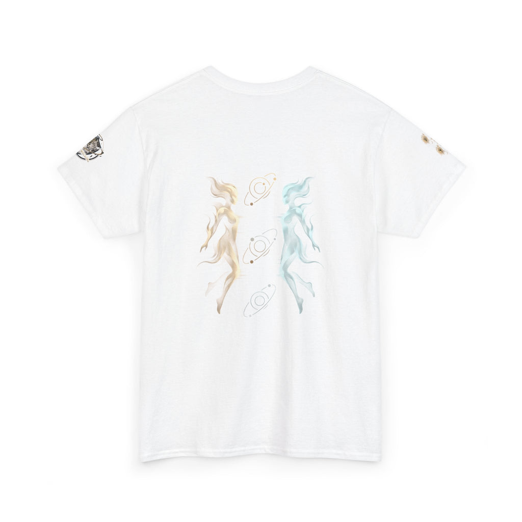 Power Runs Black Gemini Spirit Tee — Twin Sun & Moon Celestial Graphic T-Shirt by Printify