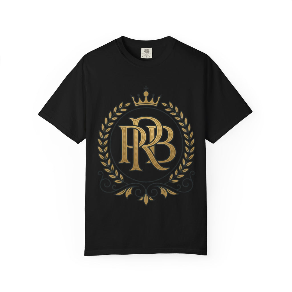 PRB Gold Monogram Crest Graphic T-Shirt | Laurel Crown Emblem Streetwear Tee by Printify