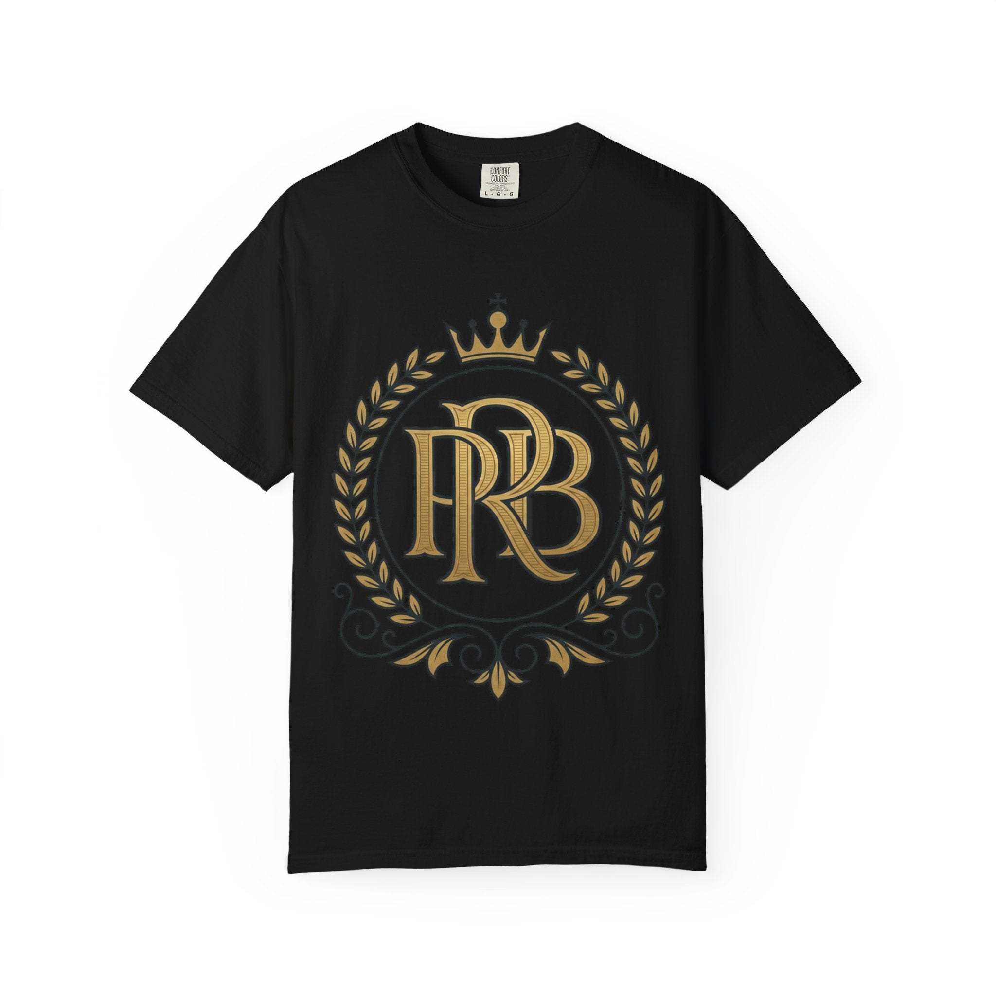 PRB Gold Monogram Crest Graphic T-Shirt | Laurel Crown Emblem Streetwear Tee by Printify