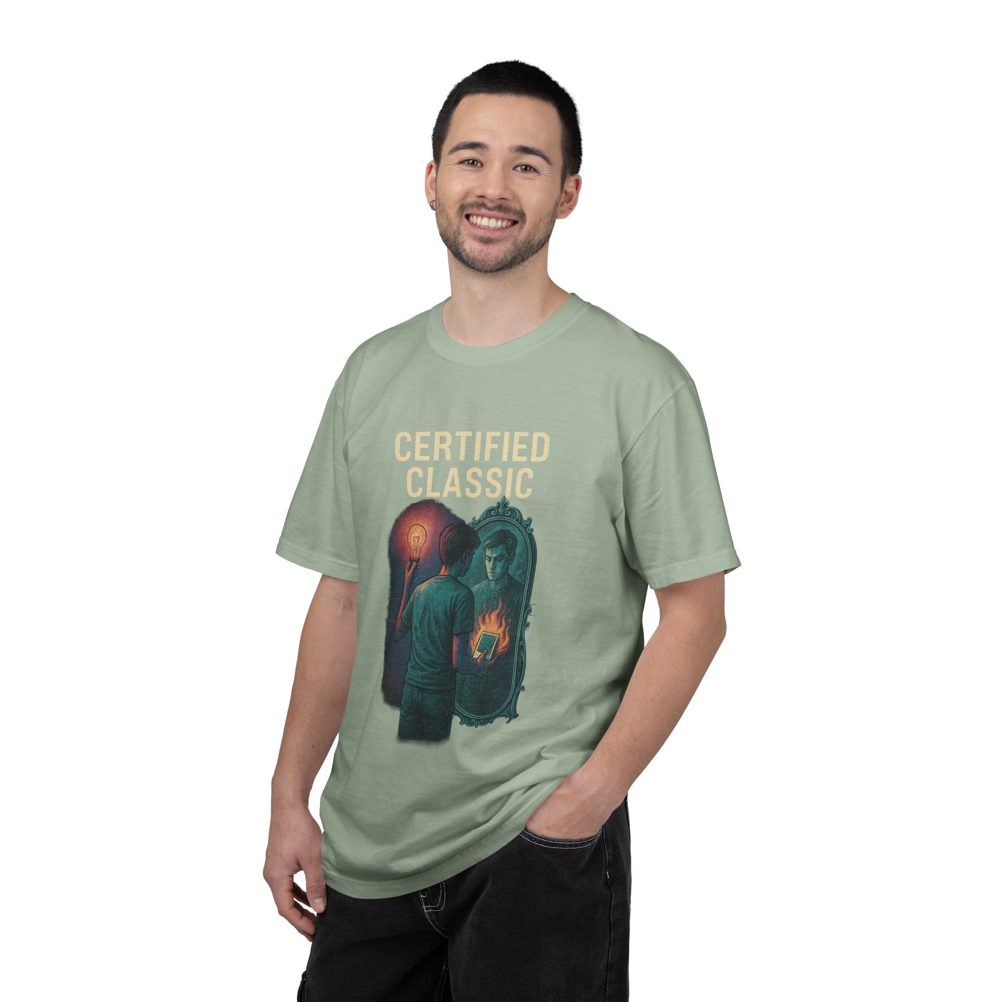 PRB Certified Classic Mirror Illustration T-shirt | Retro Mystic Artwork by Power Runs Black