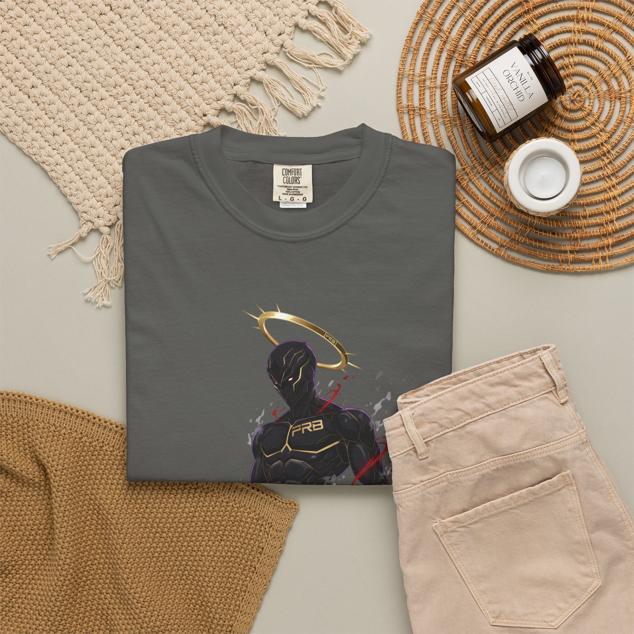 PRB Shadow Hero Graphic T-Shirt — Haloed Vigilante Illustration by Printify