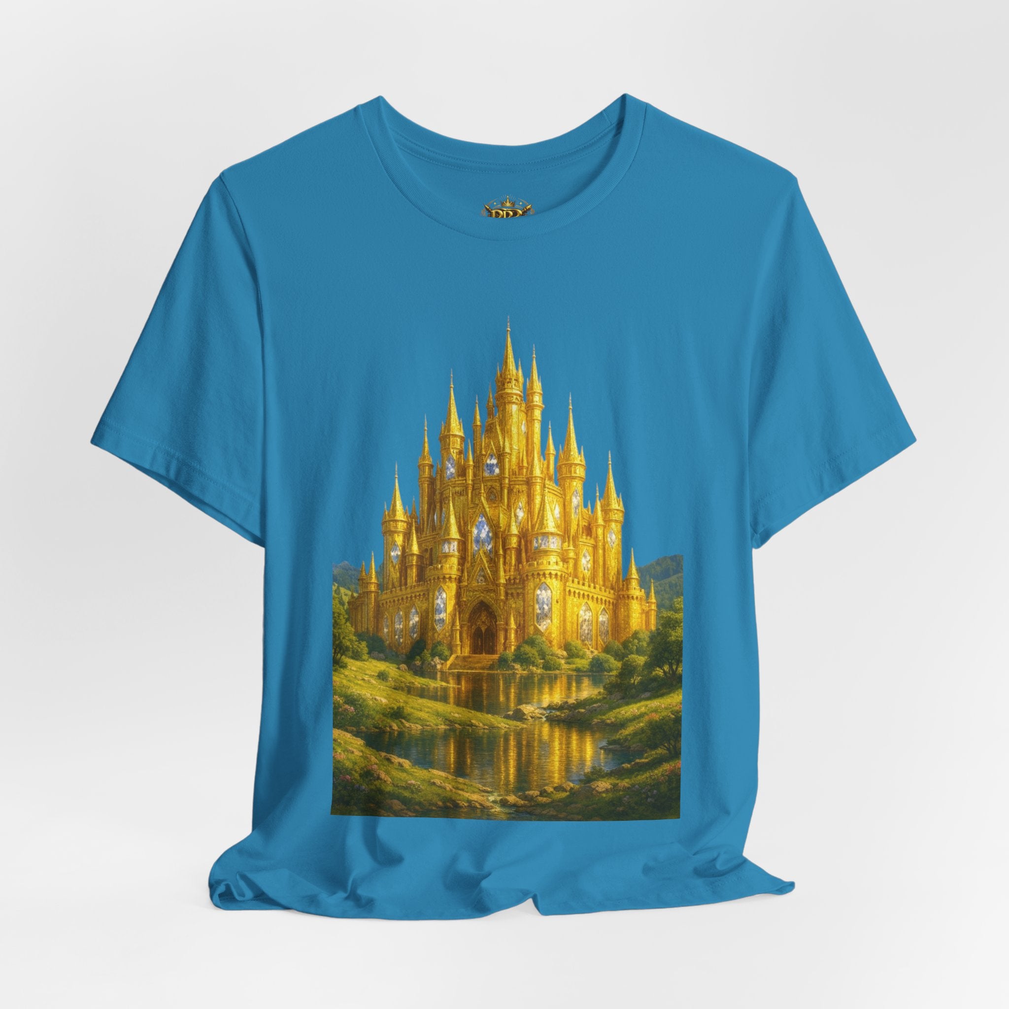 PRB Golden Fantasy Castle Tee | Magical Kingdom Illustration, Fairytale Scene by Power Runs Black