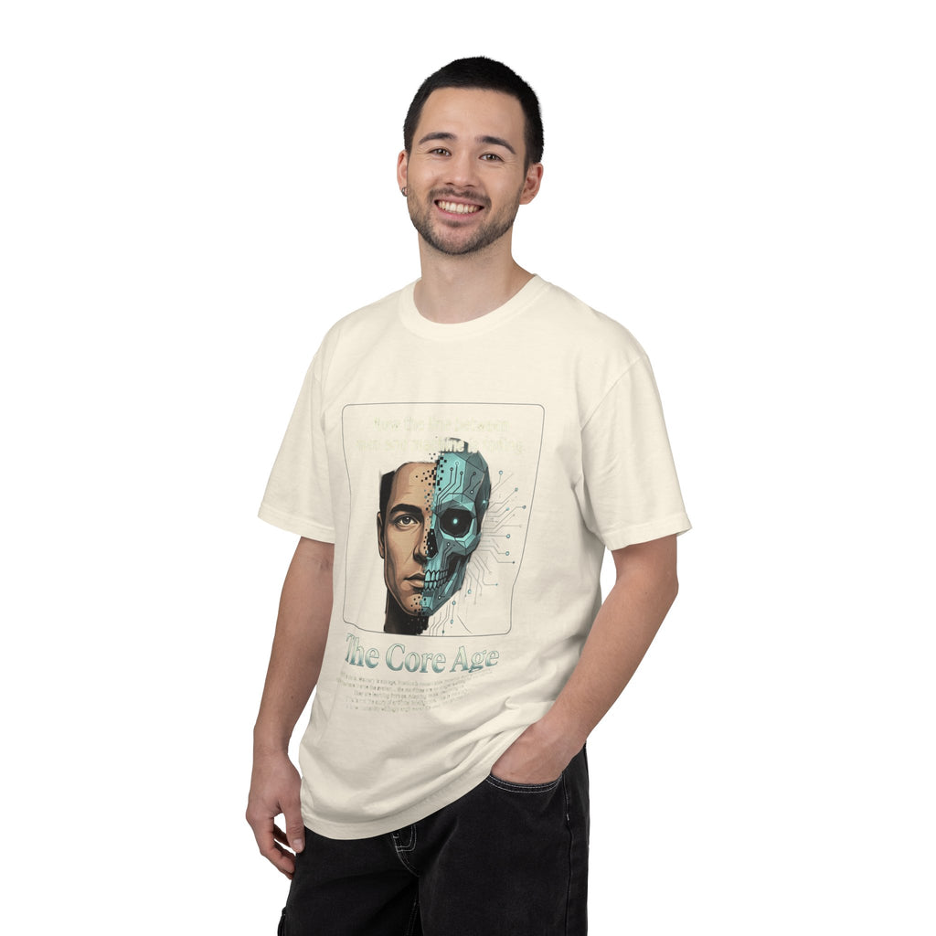 Power Runs Black AI Fusion Graphic T-Shirt — "The Core Age" Split Face Design by Power Runs Black